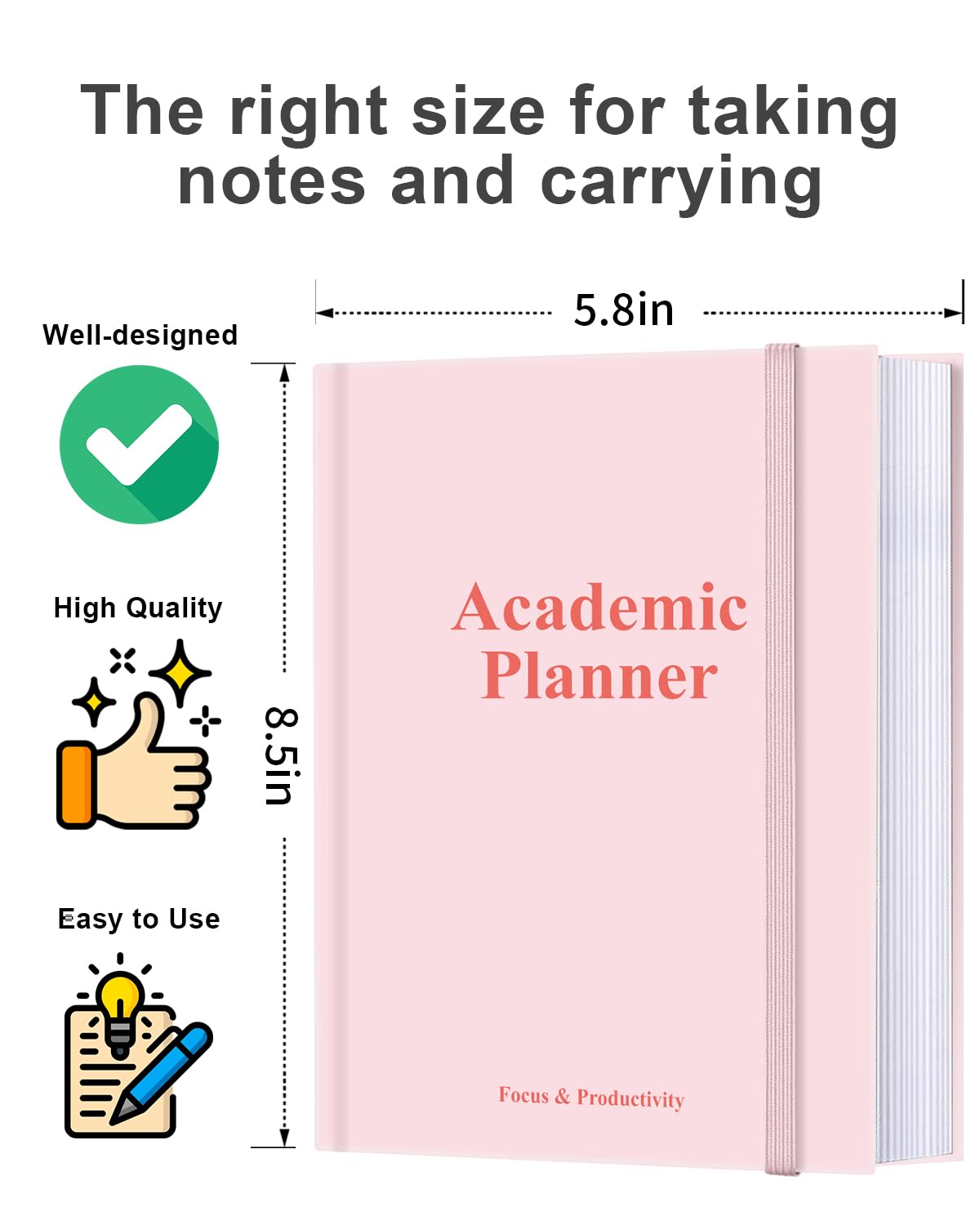 Academic Planner for 2026-2027 or Anytime – 5.8" x 8.5" Undated Weekly Student Planner For Homeschool, High School, College & Nursing Students, 200 Pages, Pink