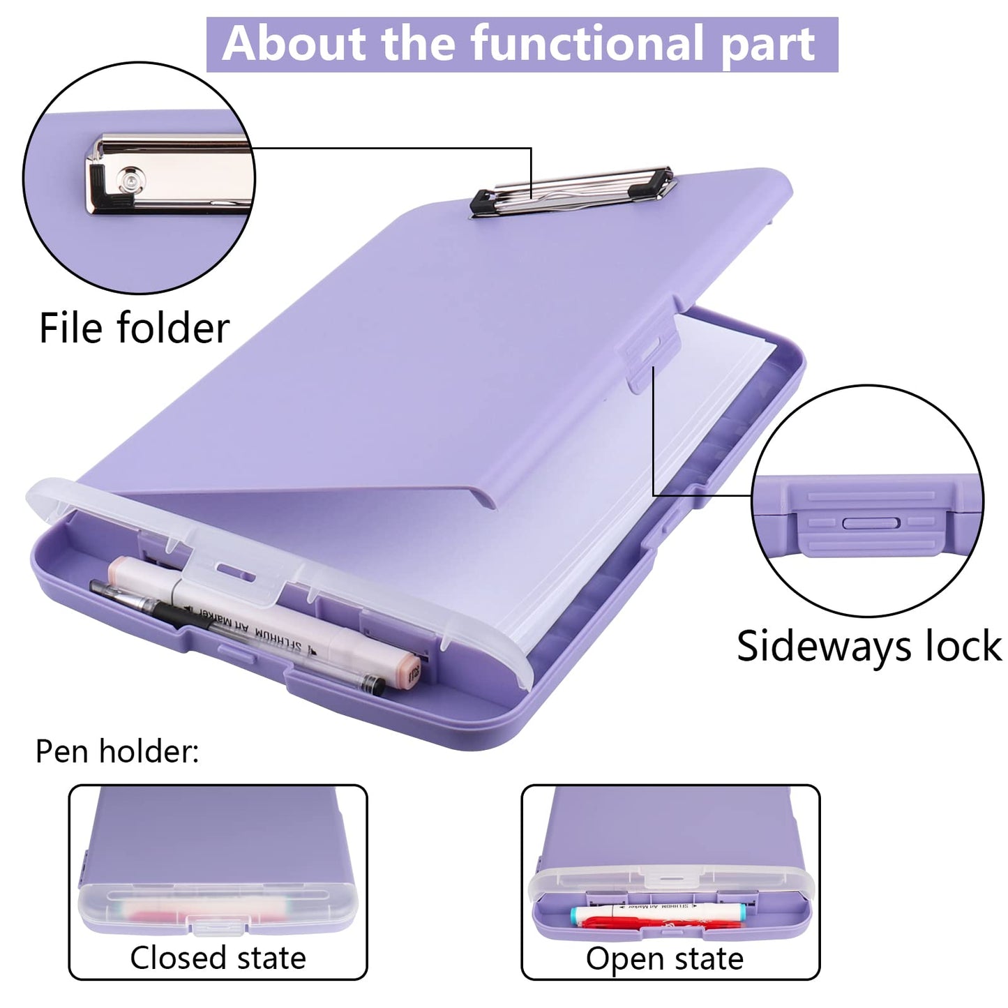 SFLHHDM Clipboard with Storage, Clip Boards 8.5x11, Plastic Clipboard with Pen Holder, Purple Clipboards, Clip Board Folder for Women Teachers Work, School & Office Supplies