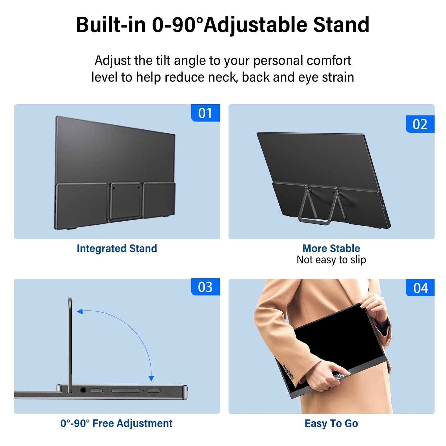 InnoView 15.6" Portable Monitor 60Hz Touchscreen 1080P 10-Point Touch Screen Monitor Portable with Protective Sleeve Built-in Stand, 1200:1 HDMI USB C Travel Monitors for Laptop, PC, Phone