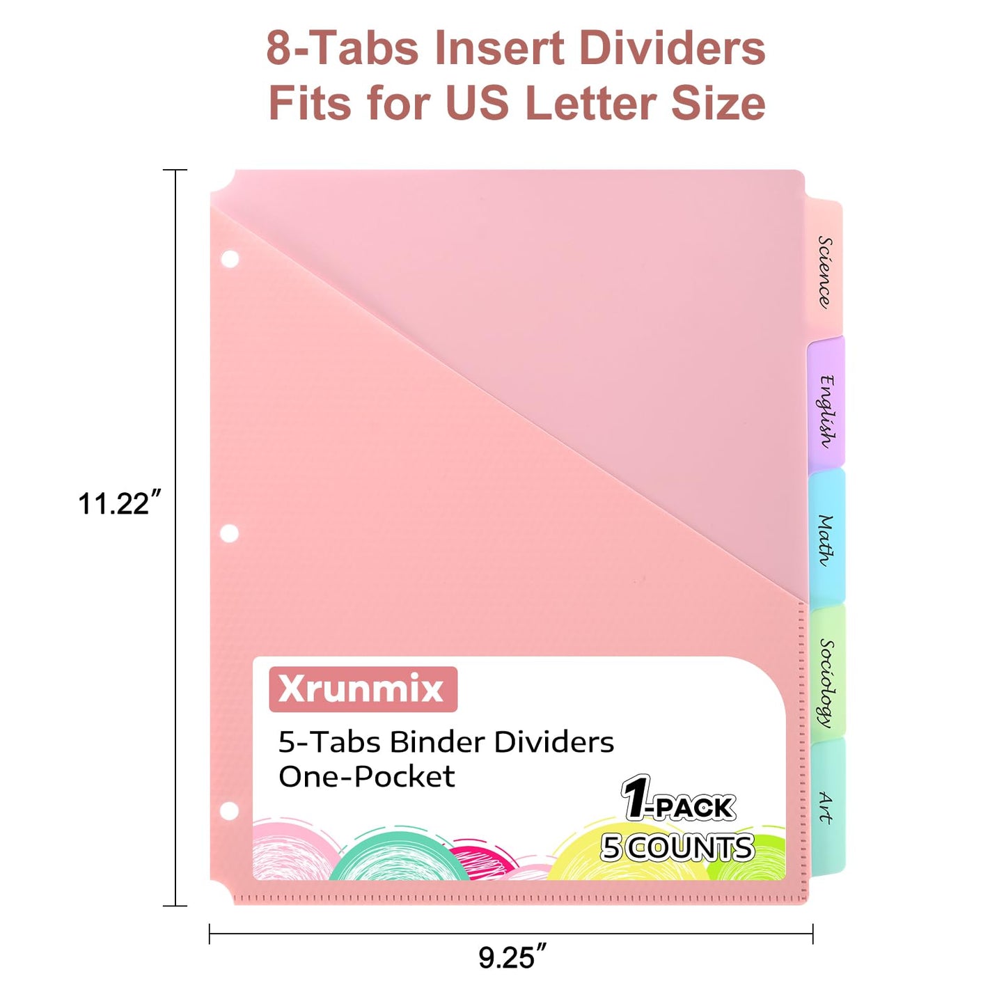 5 Tabs Dividers with Pockets for 3 Ring Binder, 5 Counts Binder Dividers for US Letter Size, Binder Dividers with Tabs for School Office Organization(XY025) (12)