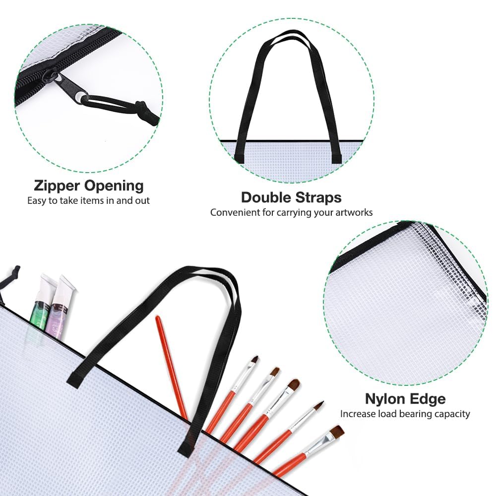 Opret 2 Pack 19x25 inch Art Portfolio Bags, Artwork Storage Case with Handle and Zipper Vinly Mesh Folder Organizers for Bulletin Boards, Scrapbooks, Keepsake and Poster Storage