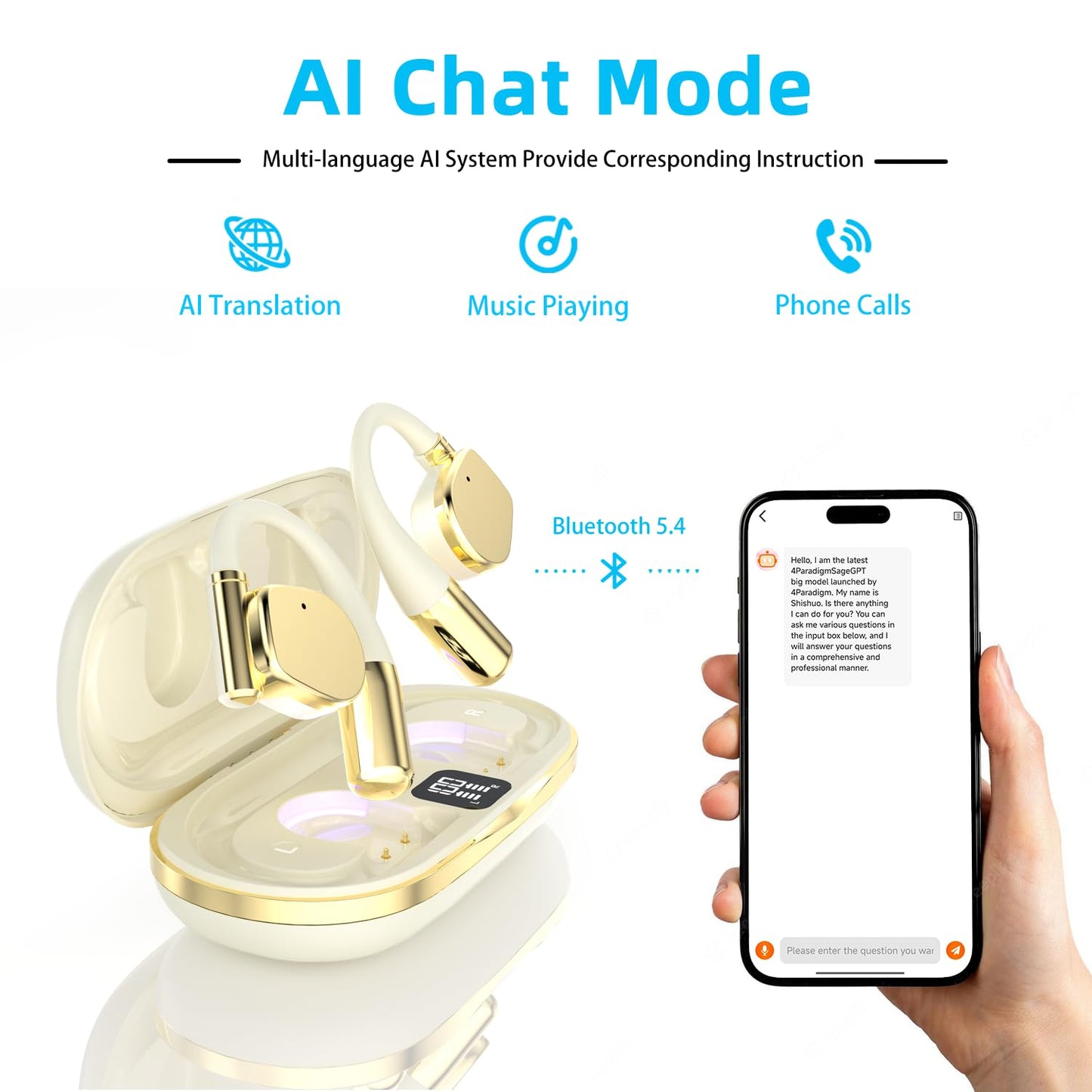 AI Translation Earbuds Real Time 164 Languages Translator Earbud 3 in-1 Bluetooth 5.4 Audifonos Traductores Inglés Español Translating Device iOS & Android Compatible(White)