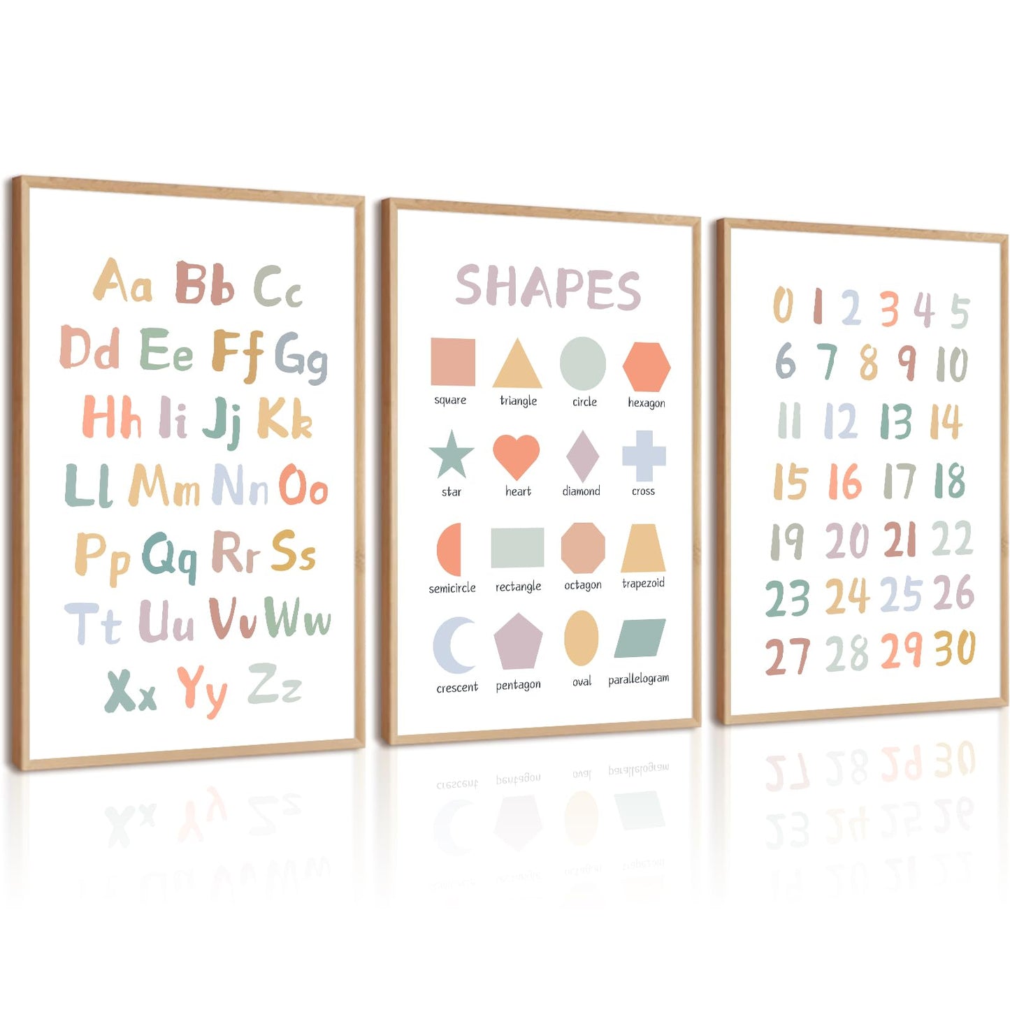 Kids Playroom Wall Art Decor Nursery ABC Alphabet Poster Play Room Canvas Wall Decor Toddler Childrens Educational Artwork Numbers Shapes Prints ABC Picture for Playroom 12x16 Inch Unframed Set of 3