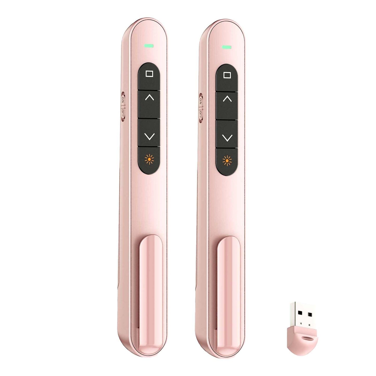QUI 2 Pack Presentation Clicker, Hyperlink Volume Control Wireless Presenter, RF 2.4GHz USB Presentation Remote Control,PowerPoint Clicker Slide Advancer for Computer, Laptop, Mac (USB, Pink)
