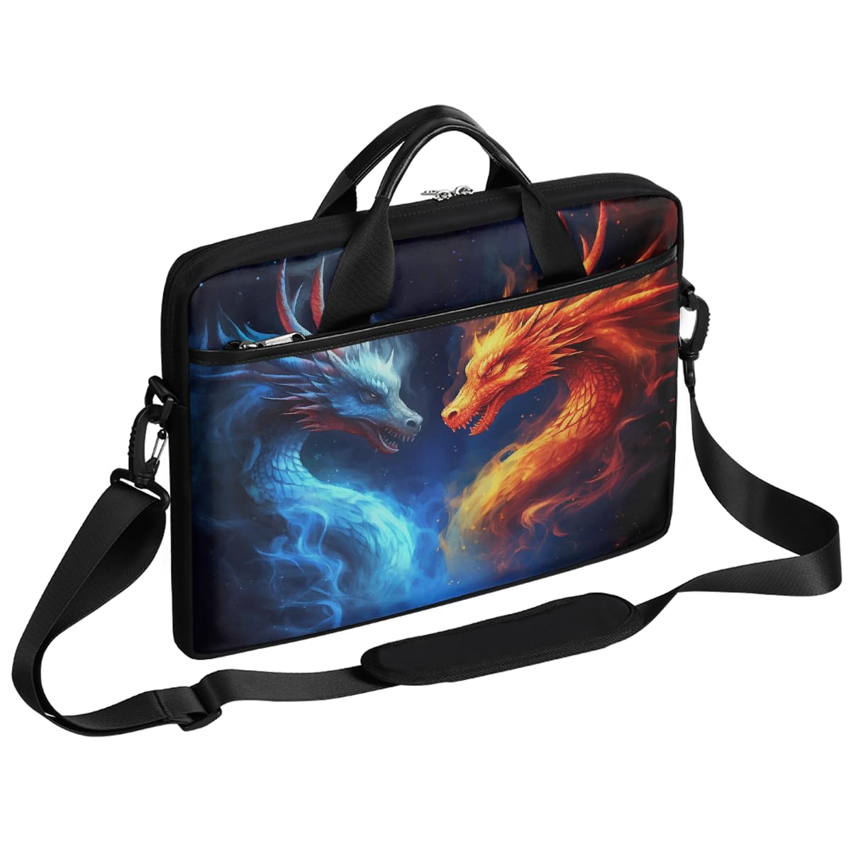 VQUVQV Laptop Bag Case Red And Blue Firey Dragon Animal Computer Briefcase Messenger Bag for Men Women, Lightweight Travel Laptop Tote Bags