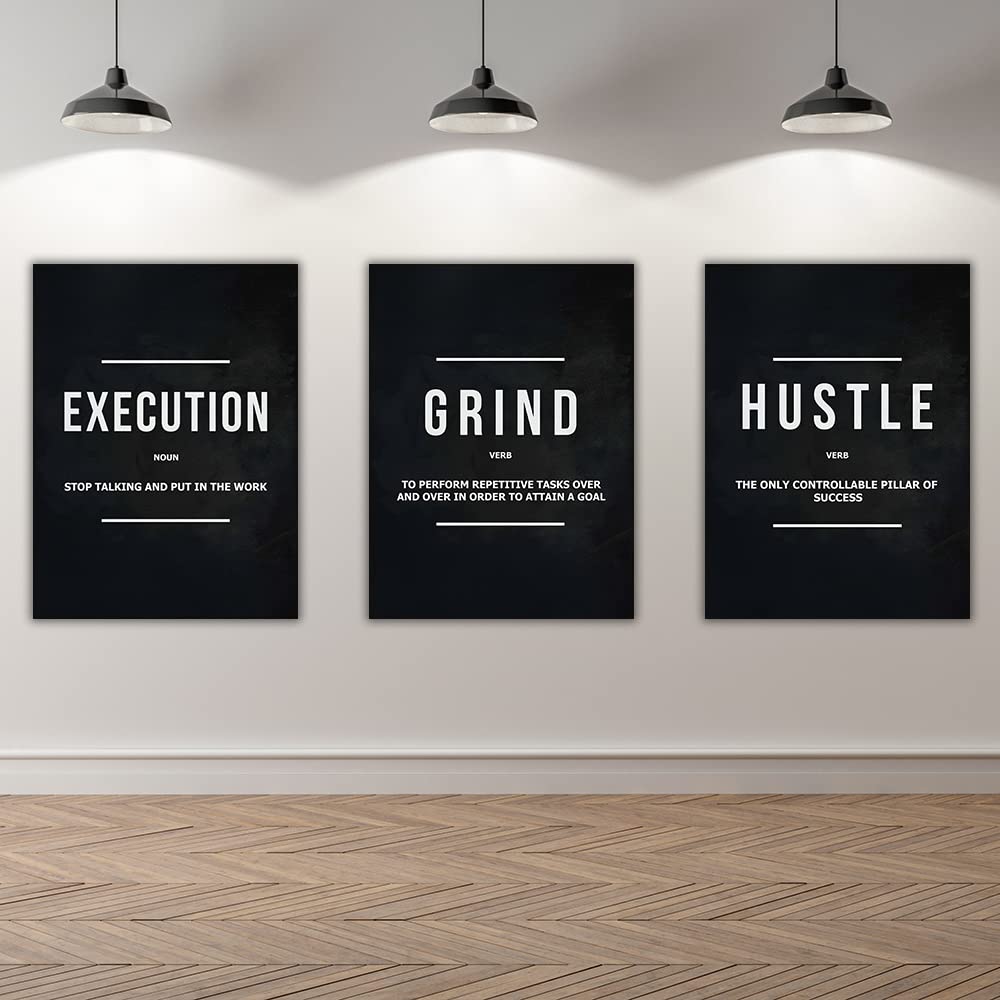 Success Canvas Painting Wall Art Quote Motivational Wall Art Execute Wall Decor 3 Pieces Black Poster Positive Inspirational Framed Artwork Prints Picture for Living Room Office 36''Wx 16''H