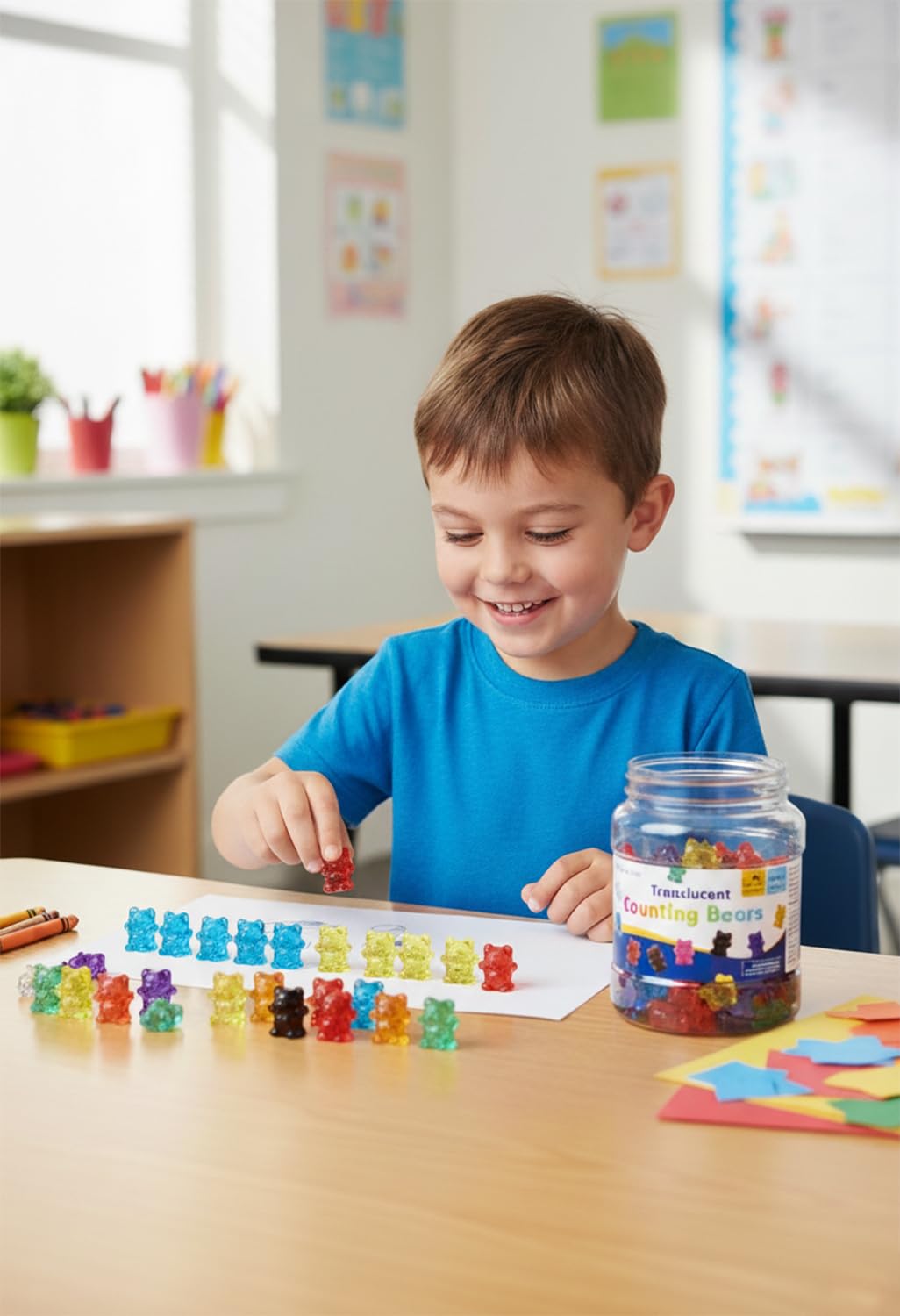 Odoorgames 100 Pcs Translucent Bear Counters - 10 Colors - Kindergarten Classroom & Light Table Manipulatives，36 Pcs Translucent Pebbles, Rainbow Stones,Light Table Manipulatives Preschool