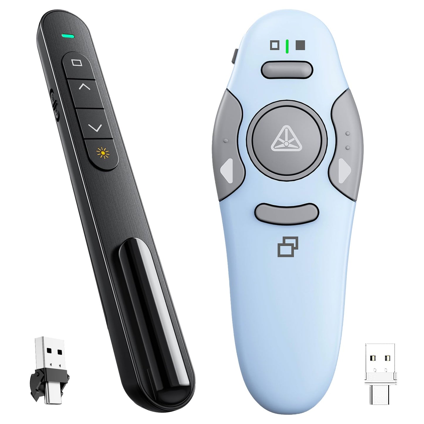 QUI Presenter Clicker USB A&C Bundle | Pen-Shaped Black & Remote-Shaped Blue