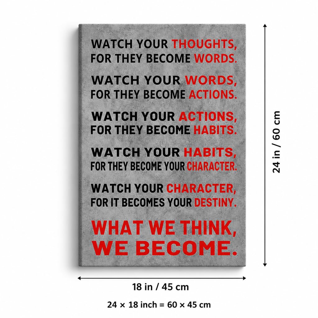 YSPCSUN Inspirational Posters for Office Watch Your Thoughts Quote, Gray Red Canvas Wall Decor for Home Office Dorm Classroom, Single Panel Framed Canvas Poster, 24x18 Inch