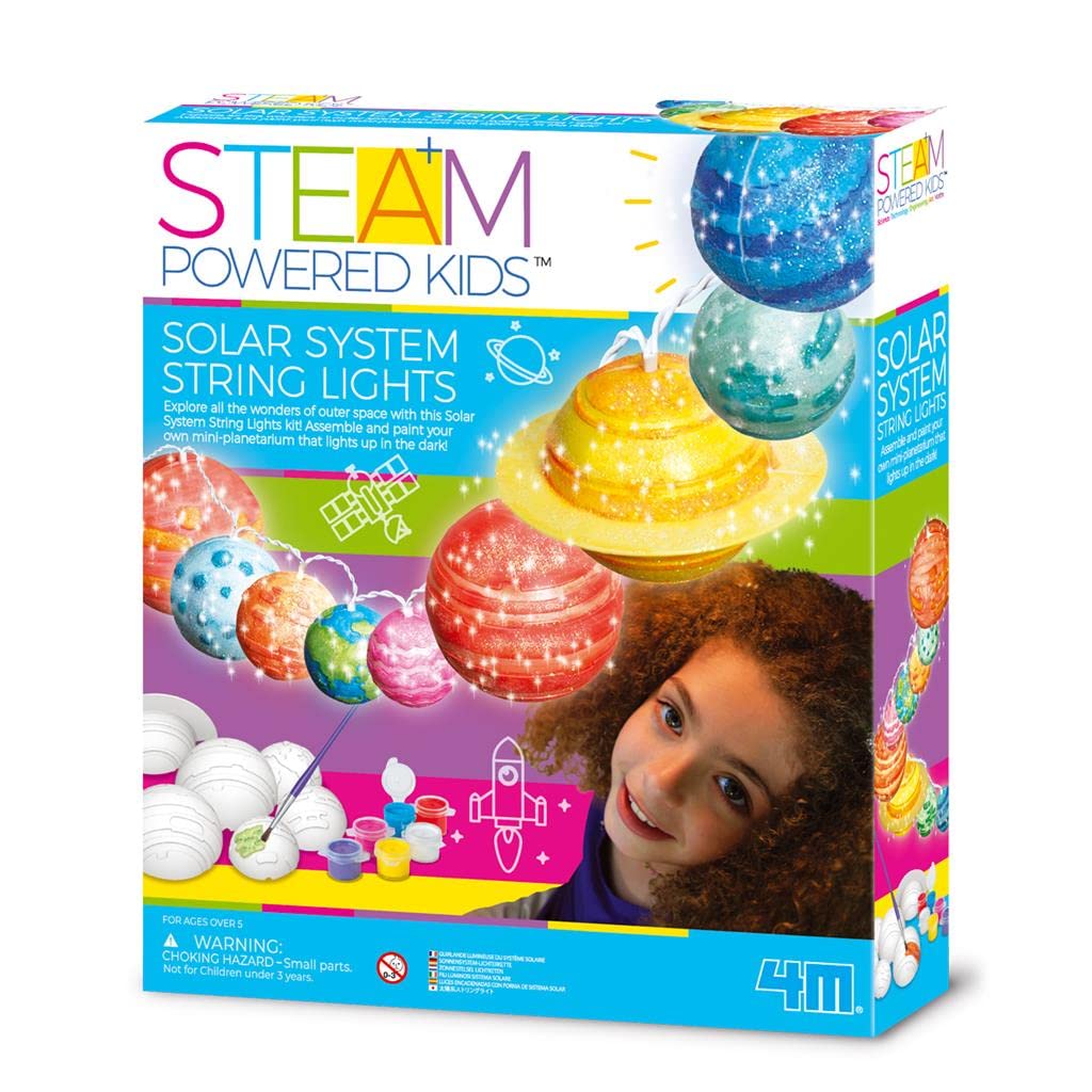 4M: STEAM Powered Kids: Solar System String Lights - Assemble & Paint Your Mini-Planetarium, LED Lights, DIY Outer Space Art & Craft Kit, Kids Ages 5+