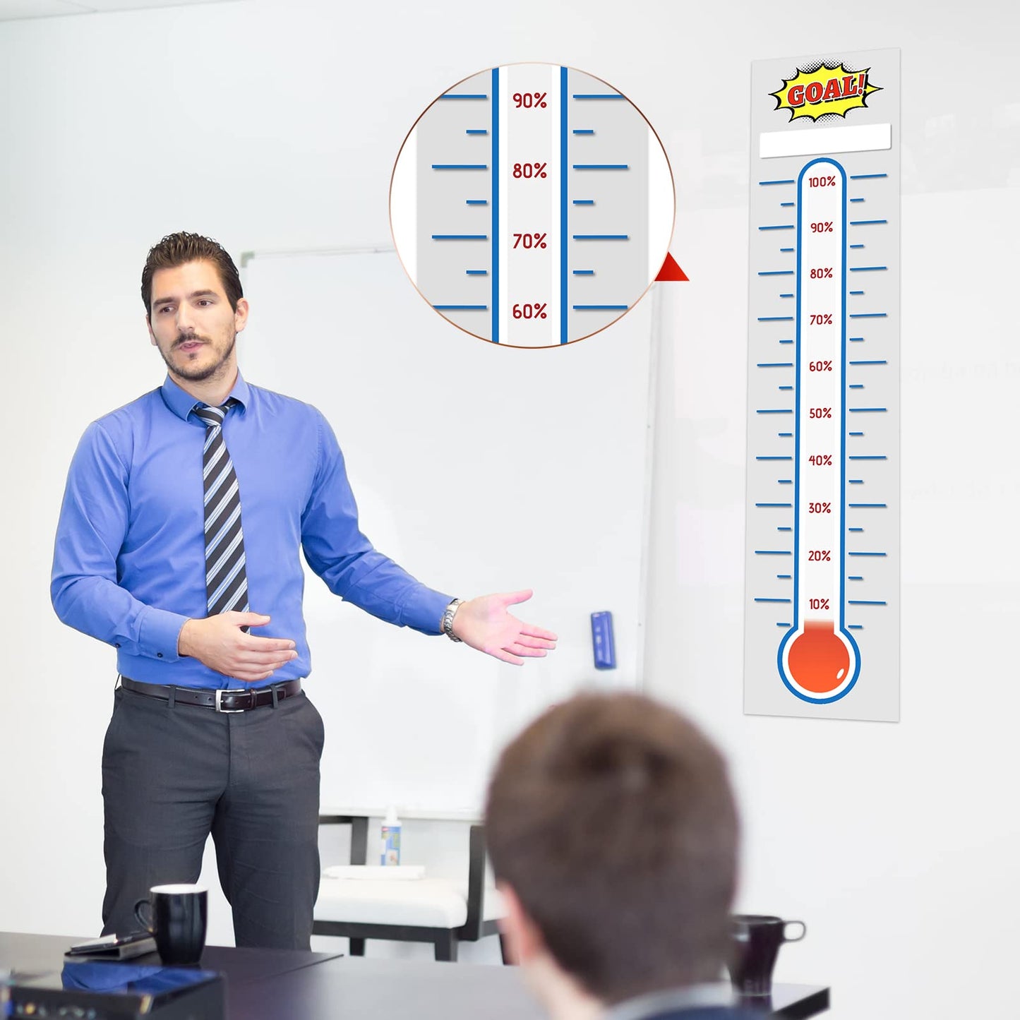 Junkin 6 Pcs Fundraising Thermometer Goal Charts Tracker Decal 48 x 11 Inch Dry Erase Thermometer Goal Setting Wall Poster Removable Giant Vinyl Sticker Office Wall Posters(White)