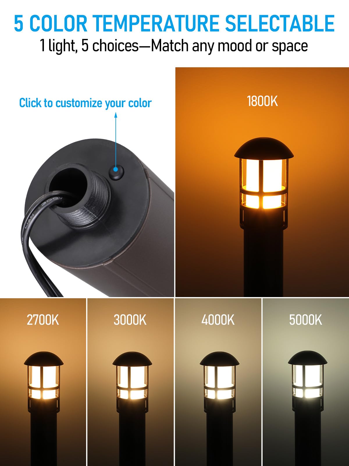 LEONLITE Landscape Pathway Lights, 3W Low Voltage, IP65, Aluminum, 5CCT, Model A-90883, Pack of 6