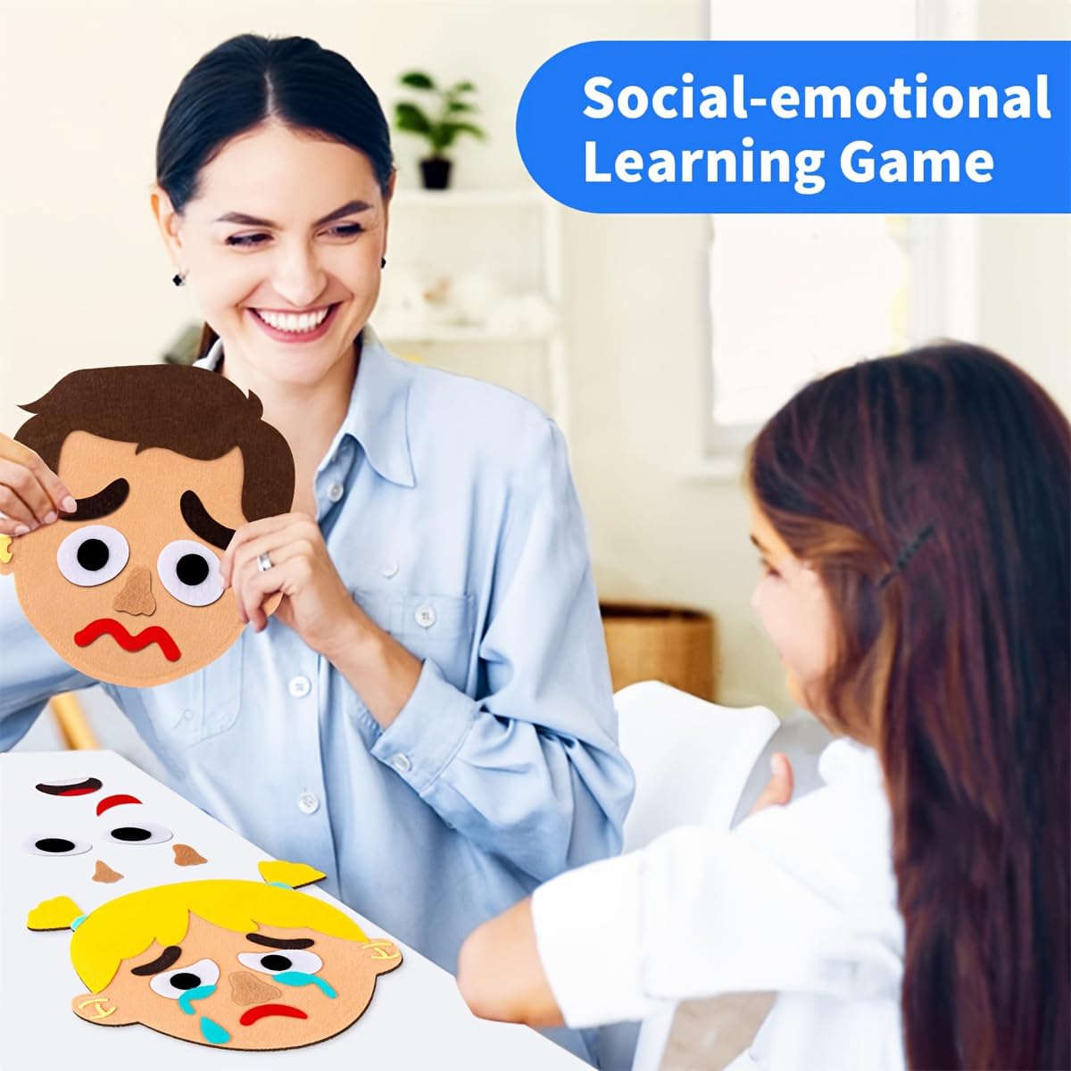 WOBOX 113 Pcs Emotion Learning Felt Board Set for Kids, Montessori Sensory Toys, Interactive Storytelling Kit with 6 Facial Expressions, Early Education Tool for Toddlers