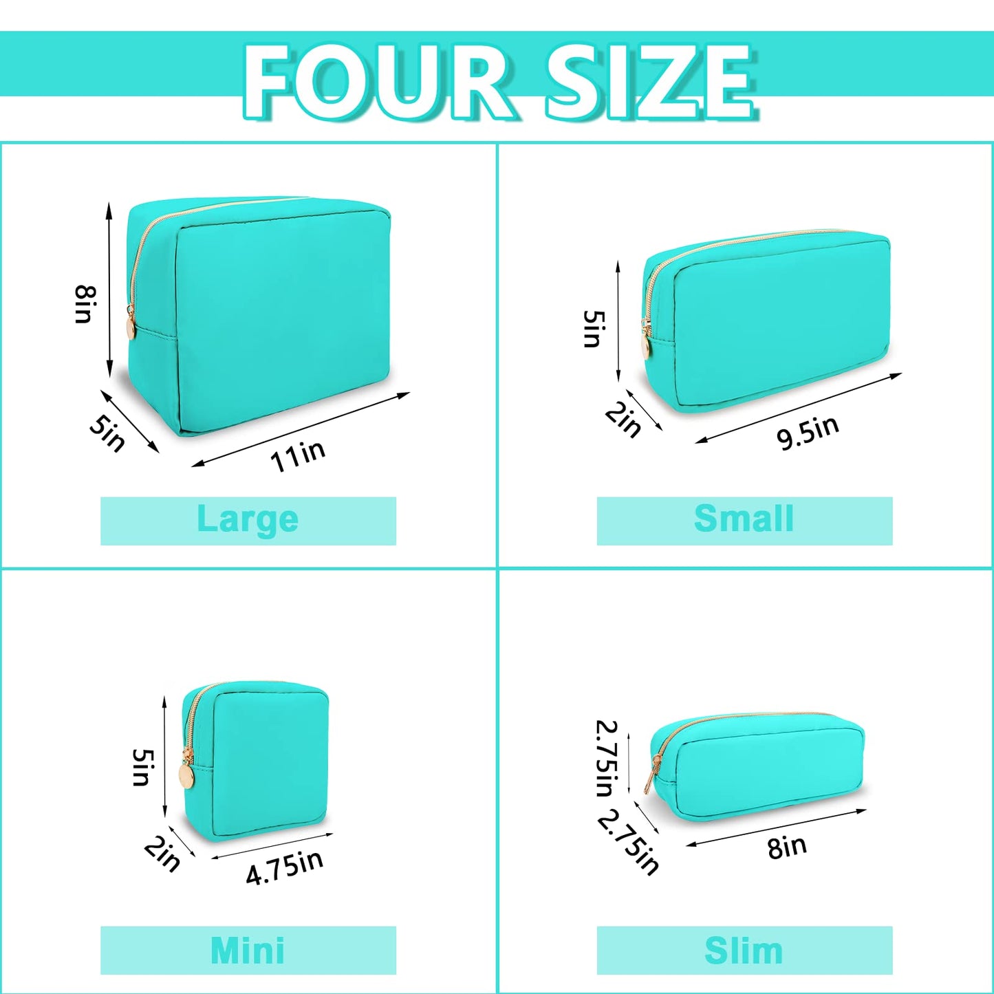 UIXIZQ Small Makeup Pouch for Purse, Nylon Travel Toiletry Storage Pouch Cute Preppy Cosmetic Bag for Women Girls, Waterproof Makeup Organizer Skincare Bag Purse with Zipper (Small-Cotton Candy)