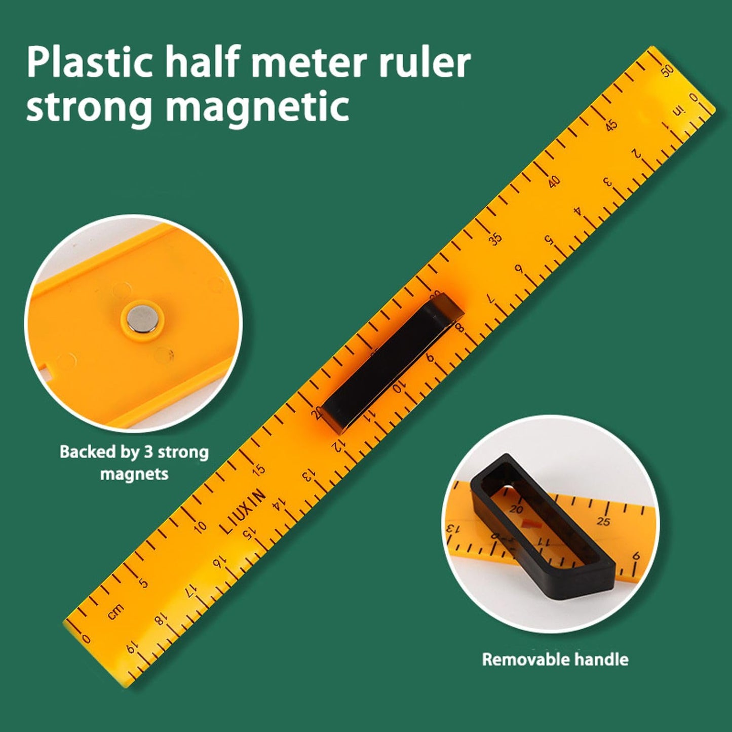 Magnetic Geometry Tool, Protractor, Triangle Rulers Easy Attachment Blackboard Measurement Kit, Teacher Board Protractor Multi-Purpose Kit Large Teaching Aids (Four-Piece Set)