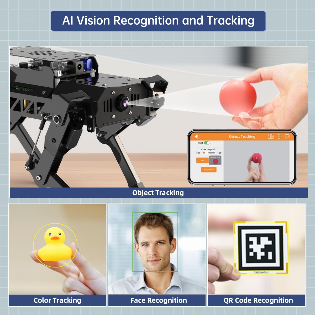 PuppyPi Robot Dog with ChatGPT Large AI Models AI Embodied Intelligence ROS Robotic Dog Vision Scene Voice Understanding SLAM Mapping Navigation Bionic Quadruped Robot, Standard Kit & RaspberryPi5 2GB