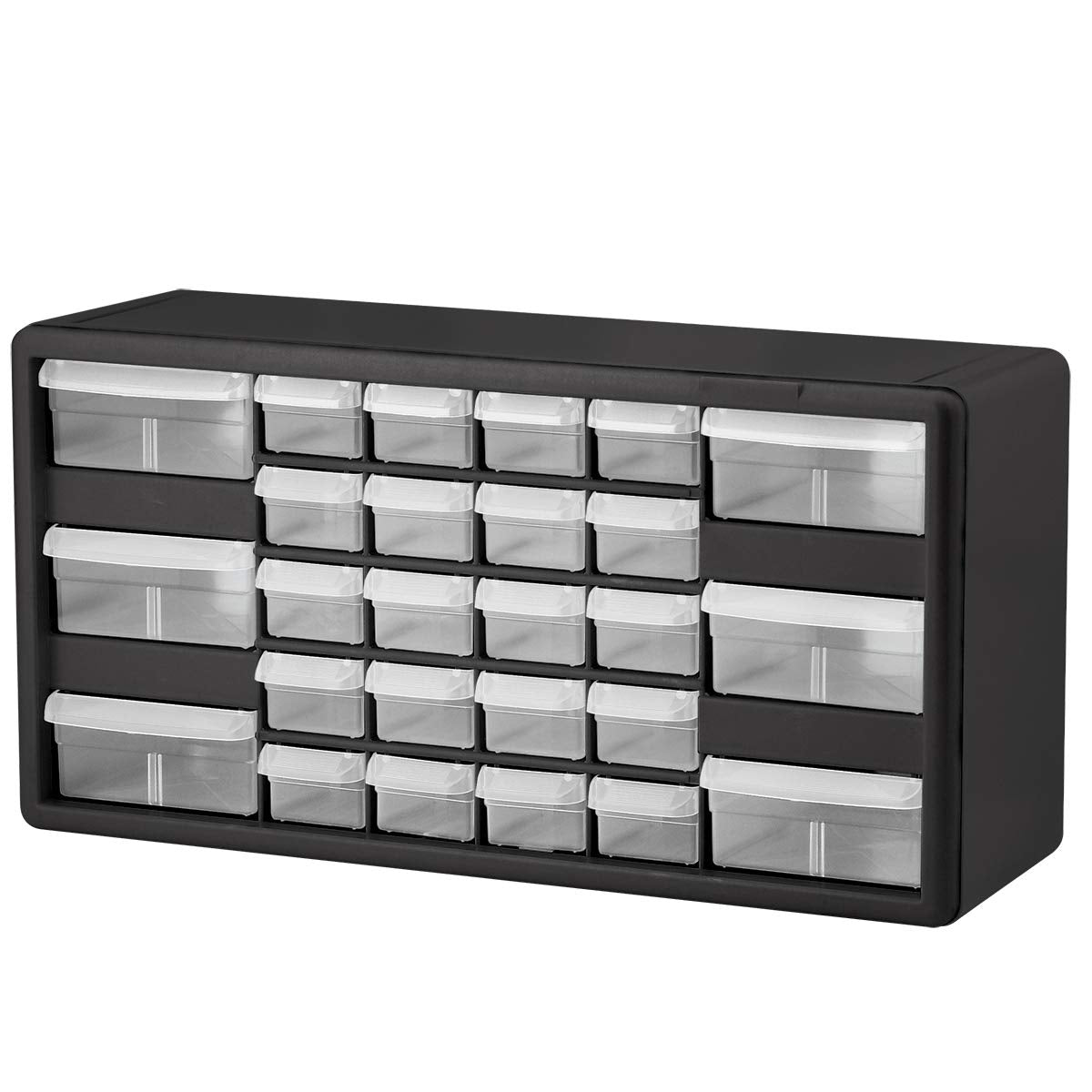 Akro-Mils 26-Drawer Plastic Drawer Storage Cabinet for Garage Organization, Bead Organizer, Building Bricks Storage, Teacher Toolbox, Makeup Organizer, 20" W x 6" D x 10" H, 10726 Black