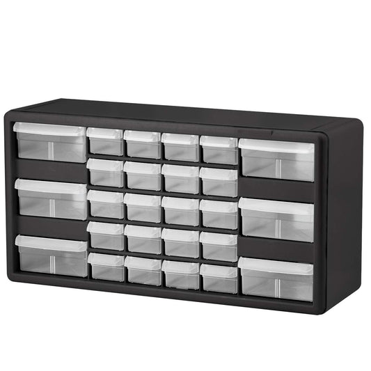 Akro-Mils 26-Drawer Plastic Drawer Storage Cabinet for Garage Organization, Bead Organizer, Building Bricks Storage, Teacher Toolbox, Makeup Organizer, 20" W x 6" D x 10" H, 10726 Black