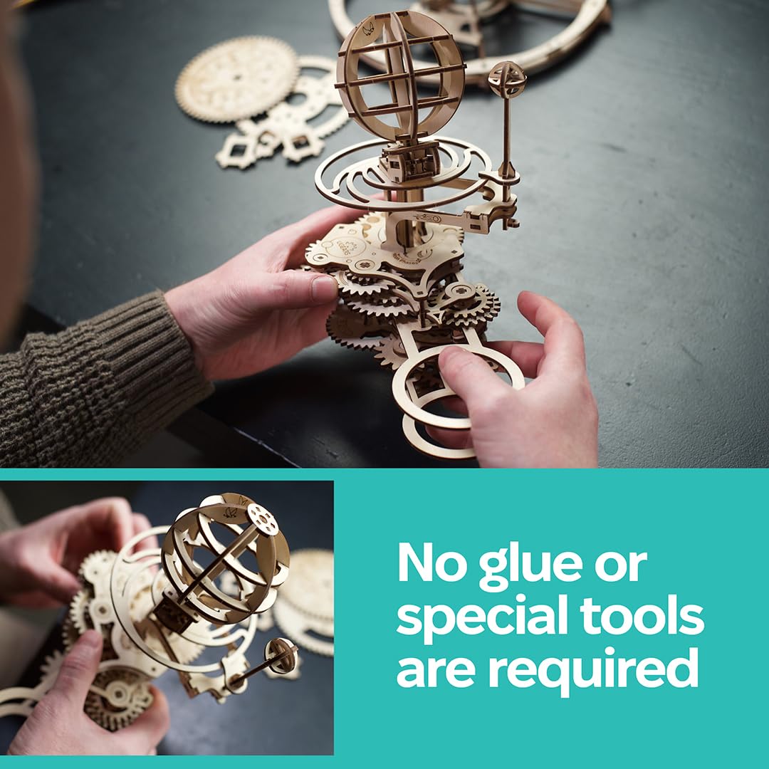 UGEARS Mechanical Tellurion 3D Puzzle - 3D Wooden Puzzled for Adults, Solar System Model Kit, Wooden Model Kits for Adults to Build, Mechanical Models Brain Teaser Puzzle