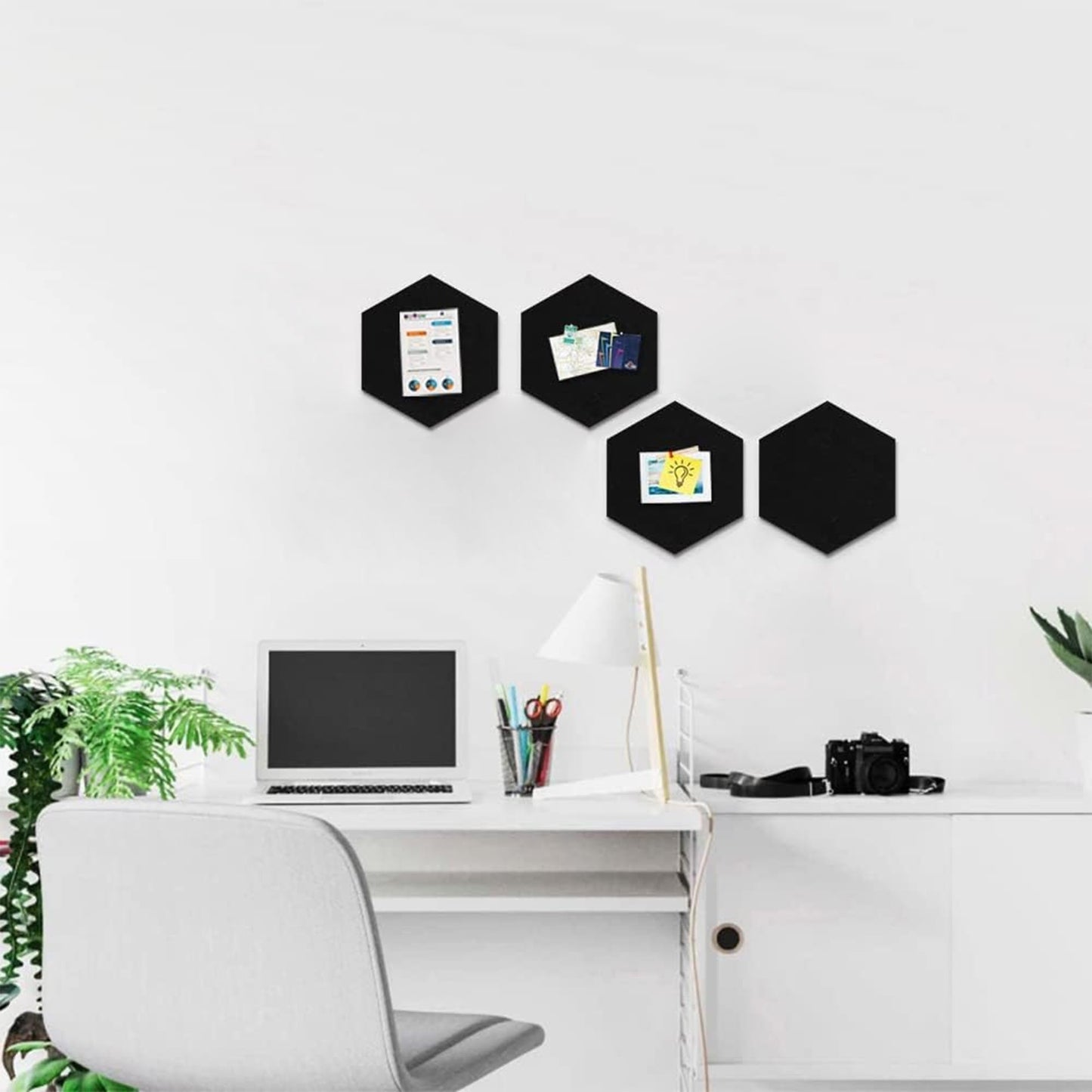 Uoisaiko 4 Pack Hexagon Felt Bulletin Board Tiles - 12" Large Thick Pin Board for Walls with 30 Push Pins, DIY Boards for Office Home School Decor, Aesthetic Hex Cork Board Alternative