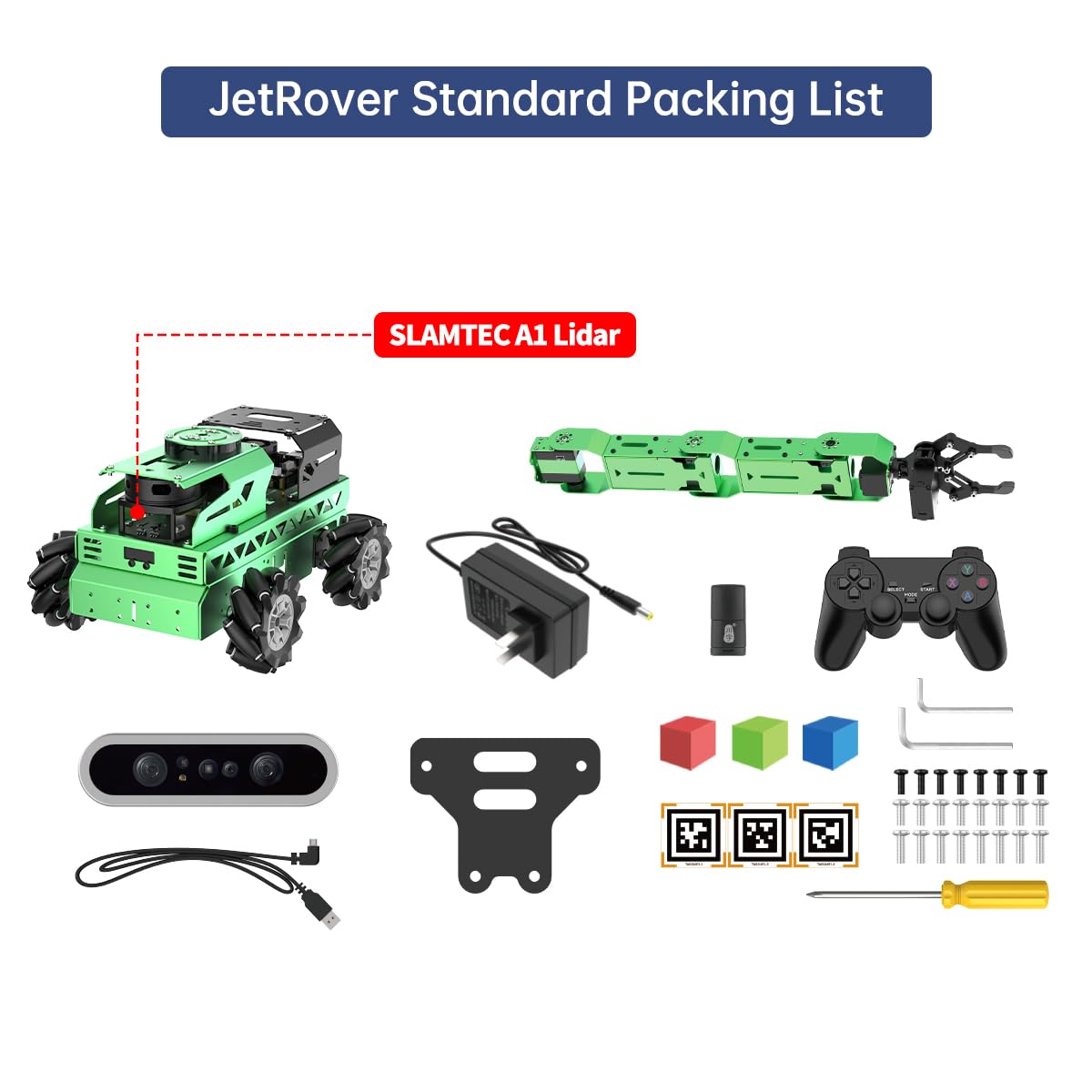 HIWONDER Robot Car with ChatGPT Large AI Model ROS2 ROS1 Education Lidar SLAM Mapping Navigation AI Vision 6DOF Robotic Arm Voice Control Smart Sorting, JetRover Standard Kit & Jetson Nano 4GB
