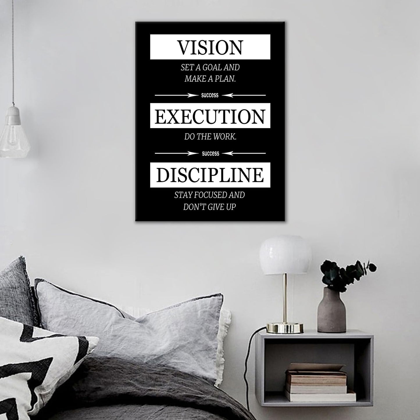 Motivational Canvas Poster Wall Art Inspirational Office Decor Vision Execution Discipline Positive Picture Painting Wall Artwork for Kitchen Teens Room Office Framed Ready to Hang [18''Wx24''H]