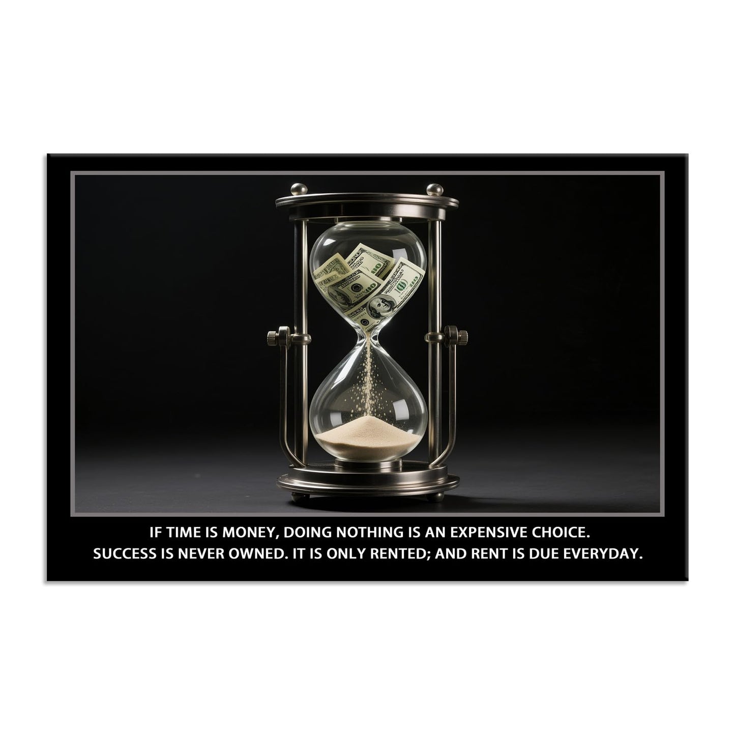 Time Is Money quote Inspirational Wall Art Cherish Motivational Wall Decor Hourglass Poster Canvas Painting Prints Wall Pictures for Home Office Gym Classroom Decor Framed Artwork [12''W x 18''H]