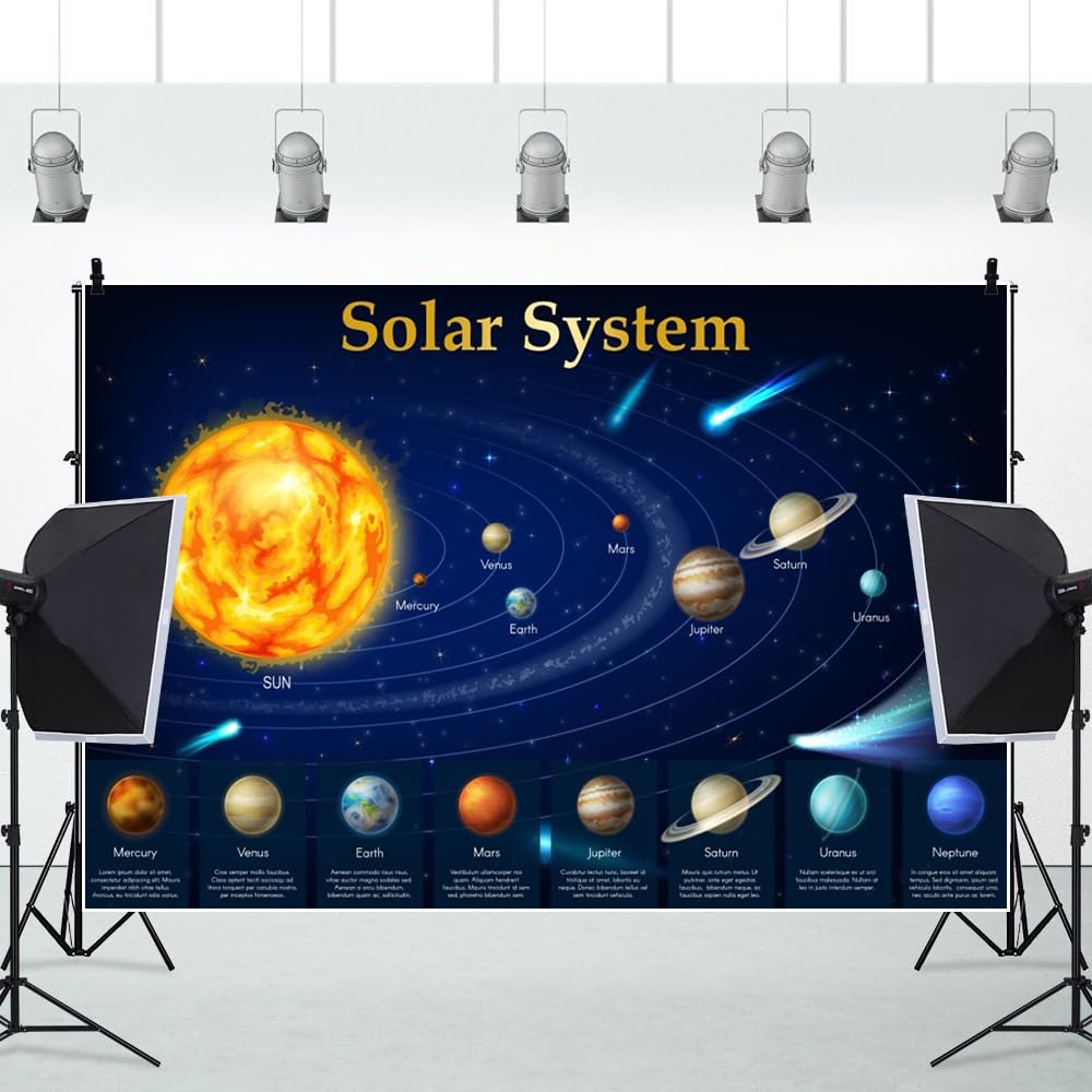 ZJRBJB 10x8ft Solar System for Kids Educational Decorations Backdrop Outer Space Planets Posters Background Galaxy Starry Universe Milky Way Newborn Birthday Banner Photo Booth