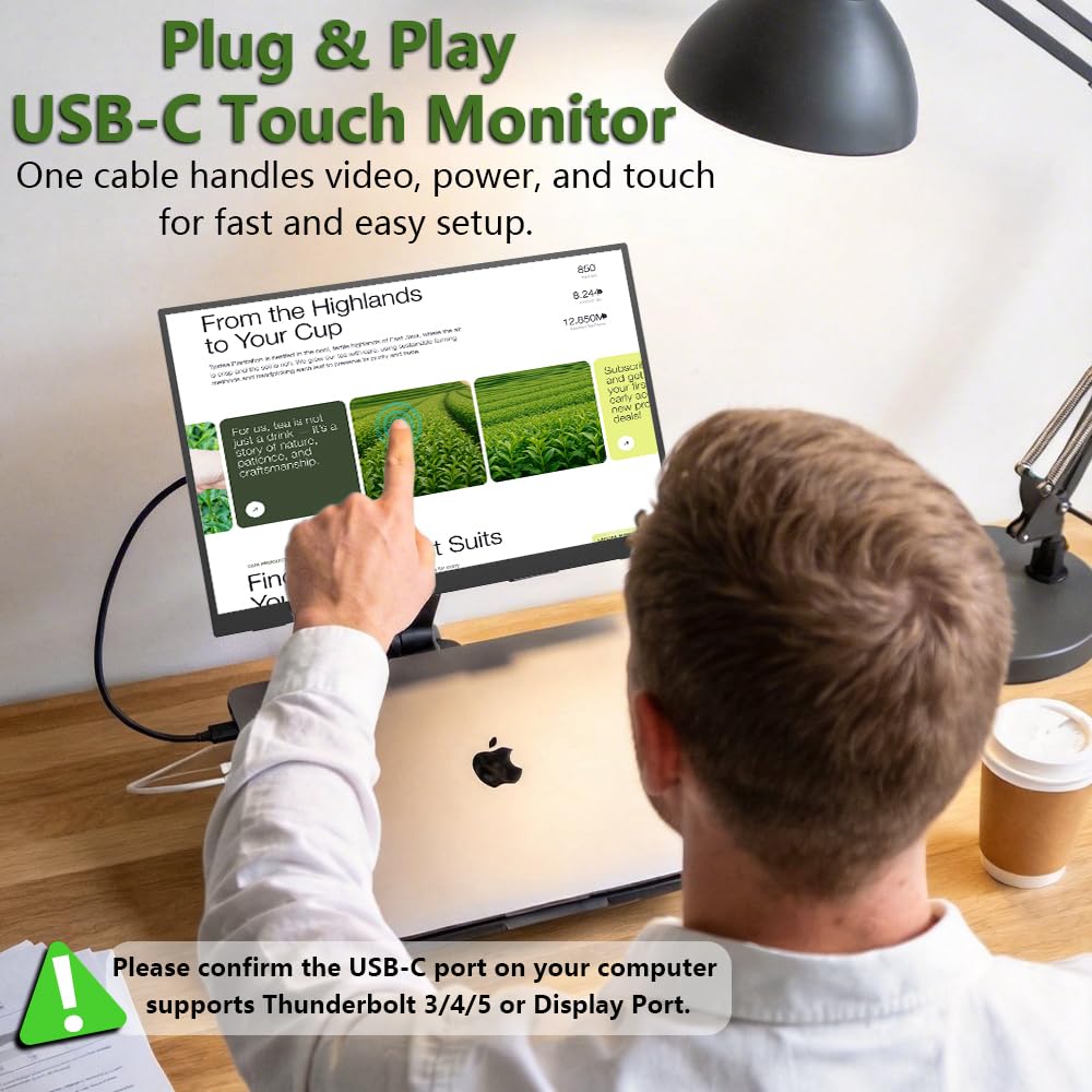 MAFNKOU 14" Touchscreen Portable Monitor, 16:10 1920×1200 IPS HDR Vertical Monitor, VESA Compatible USB-C Second Screen for Laptop Mac Pc Android (No Touch for iPhone/iPad/Consoles)