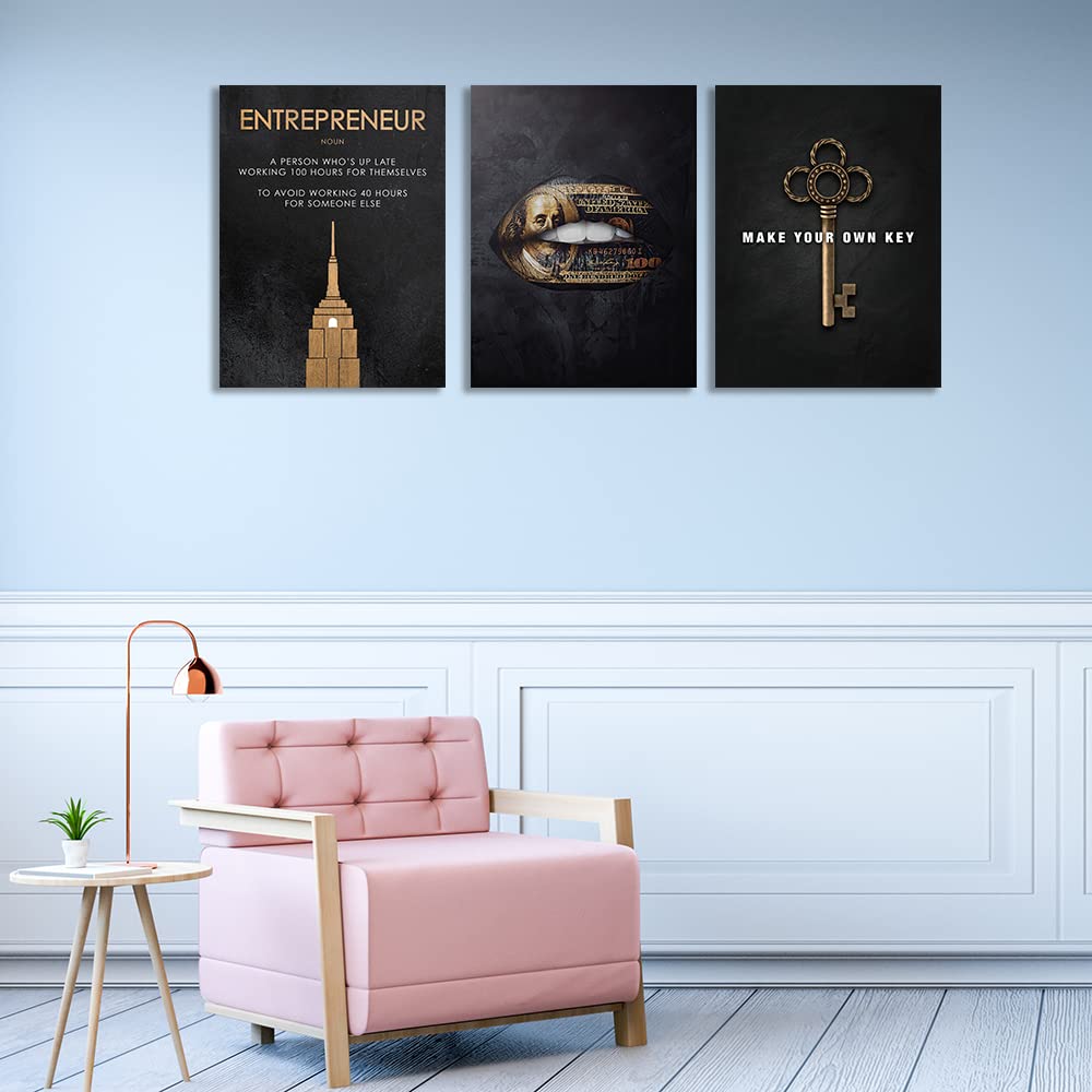 Halioyo Motivational Wall Art Canvas Prints, 3 Panel Entrepreneur Office Wall Art with Inspirational Quotes, Positive Saying Painting Posters for Living Room Bedroom(12x16inch), Ready to Hang