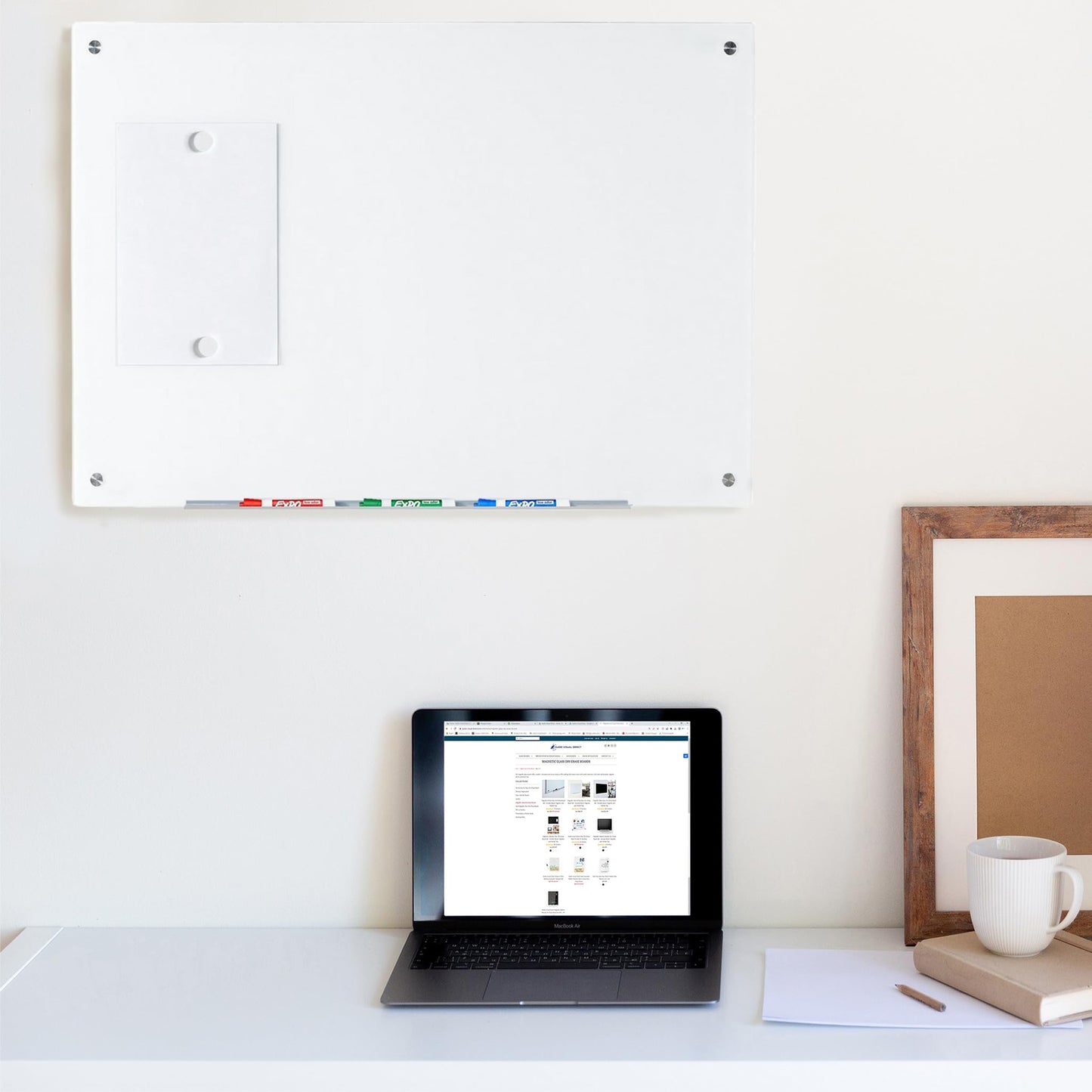 Audio-Visual Direct Magnetic Ultra White Glass Dry-Erase Board Set - 40" x 35" - Includes Magnets, Hardware & Marker Tray