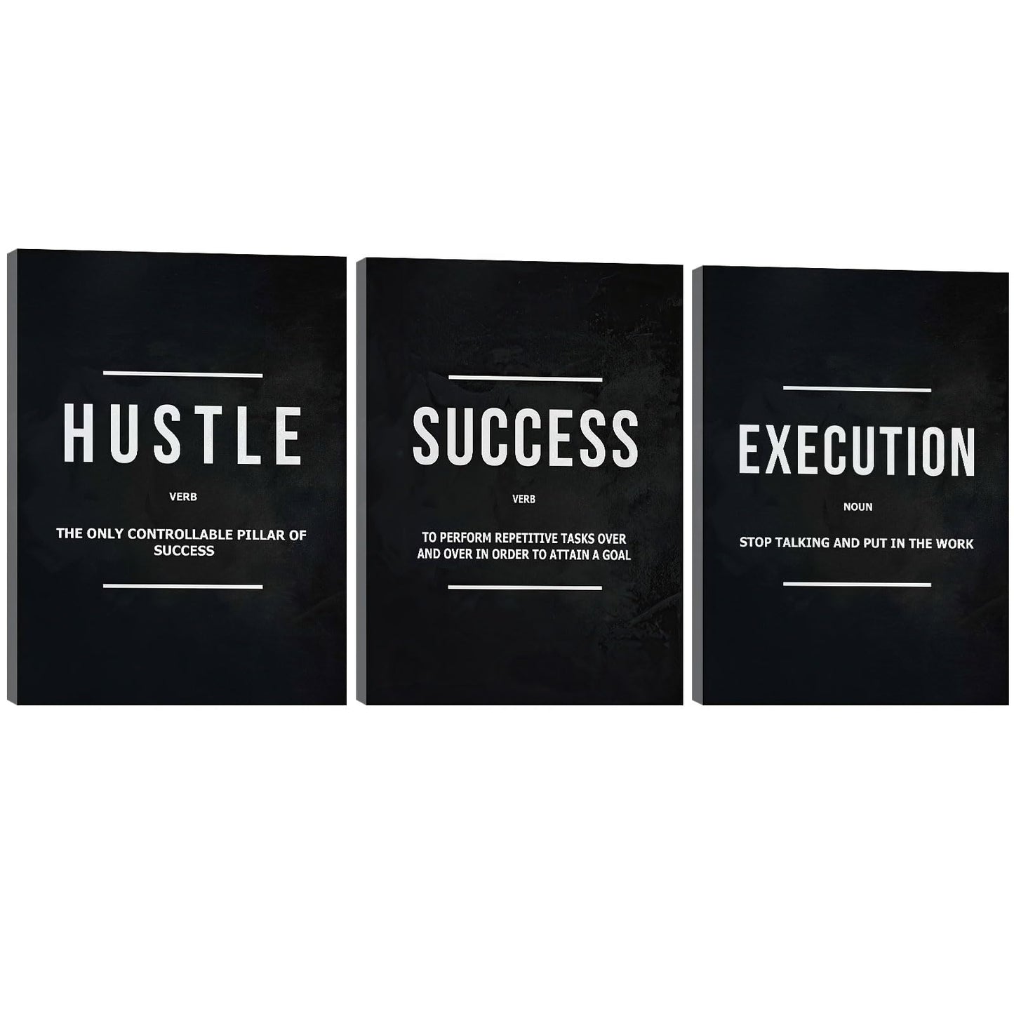 Halioyo Motivational Wall Art, 3 Pane Inspirational Canvas Prints with Positive Saying, Hustle Success Office Wall Decor for Living Room, Bedroom, Workspace, Ready to Hang(12x16 inch)