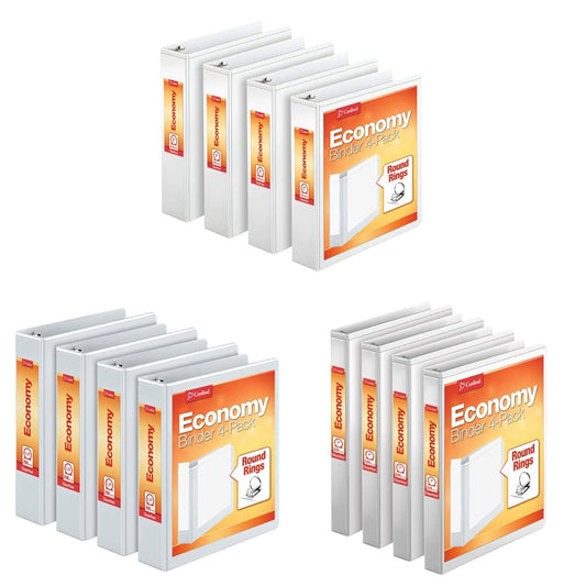 Cardinal Economy 3 Ring Binder, 2 Inch, Presentation View, White & Cardinal 1.5 Inch 3 Ring Binder, Round Ring, White, 4 Pack & Cardinal Economy 3 Ring Binder, 1 Inch, Presentation View, White