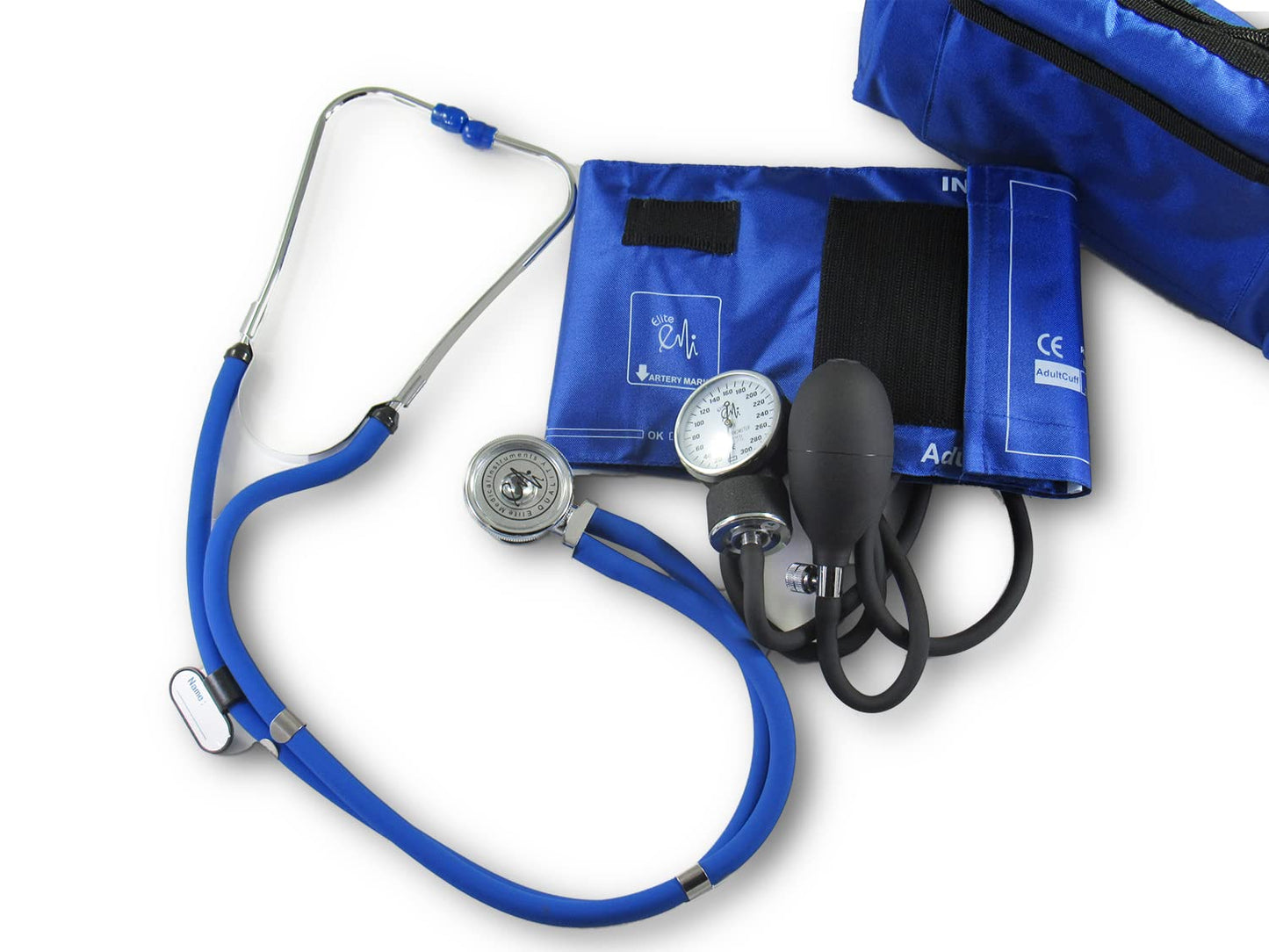 EMI Royal Blue Dual Head Sprague Rappaport Stethoscope and Manual Blood Pressure Adult Cuff Aneroid Sphygmomanometer Set