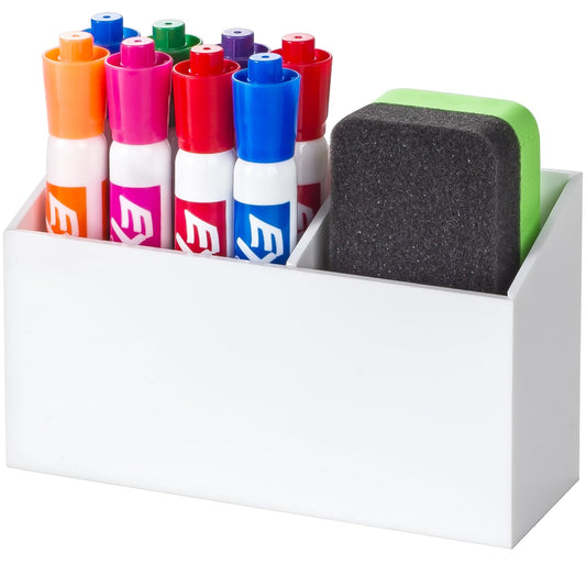 BEYGORM Magnetic Dry Erase Marker Holder for Whiteboard,Non-slip Acrylic Magnet Pen Holder for Fridge Refrigerator,Locker Organizer for Work,Locker Accessories,Pencil Cup for Desk(White)