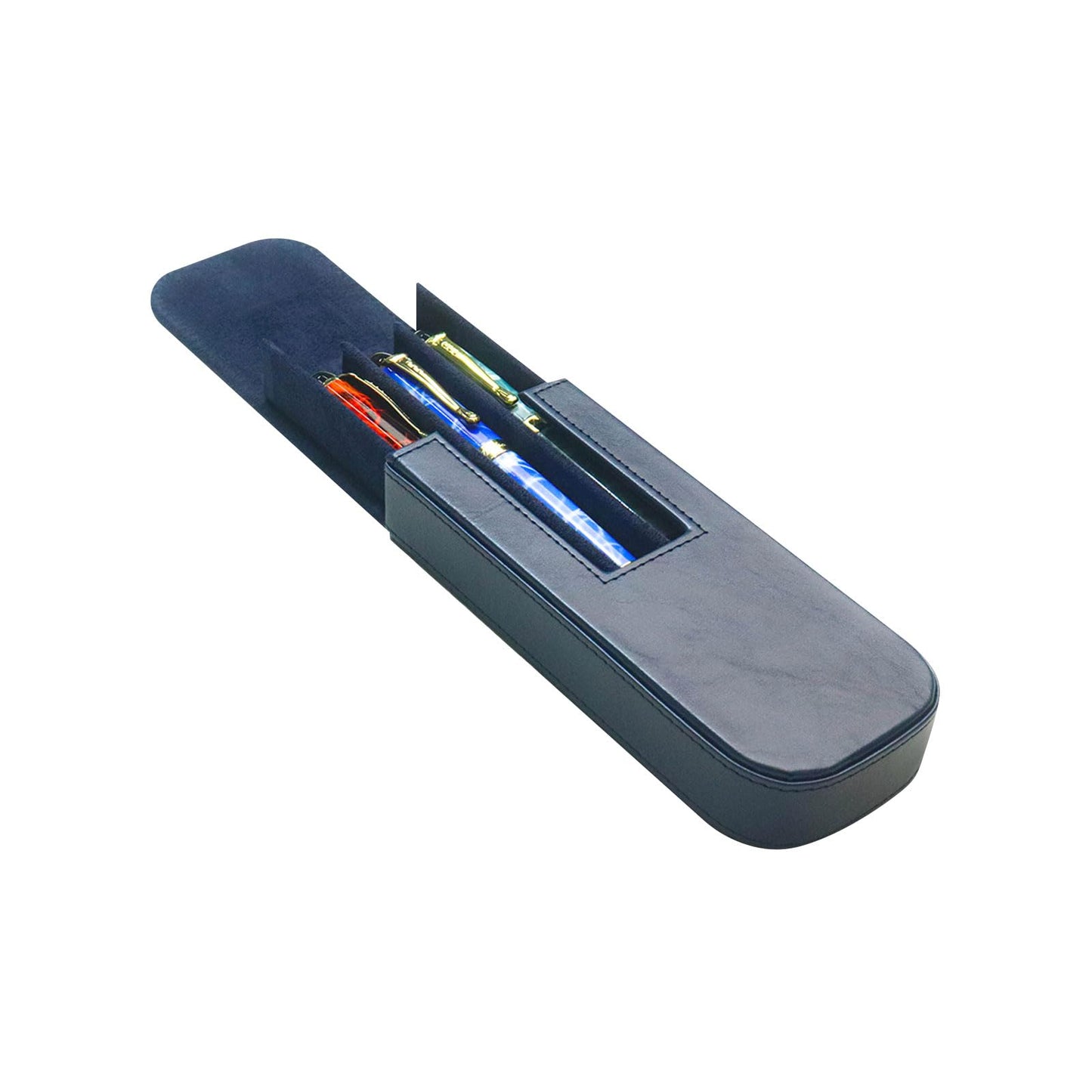 MIVLXLX PU Leather Triple Pen Case Pencil Pouch Holder for Three Fountain Ballpoint Rollerball Pens and Pencils Gift Choice for Man/Woman/Office (blue)