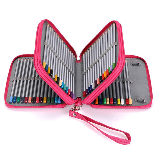 BTSKY Zippered Pencil Case-Canvas 72 Slots Handy Pencil Holders for for Prismacolor Watercolor Pencils, Crayola Colored Pencils, Marco Pencils (Pink)