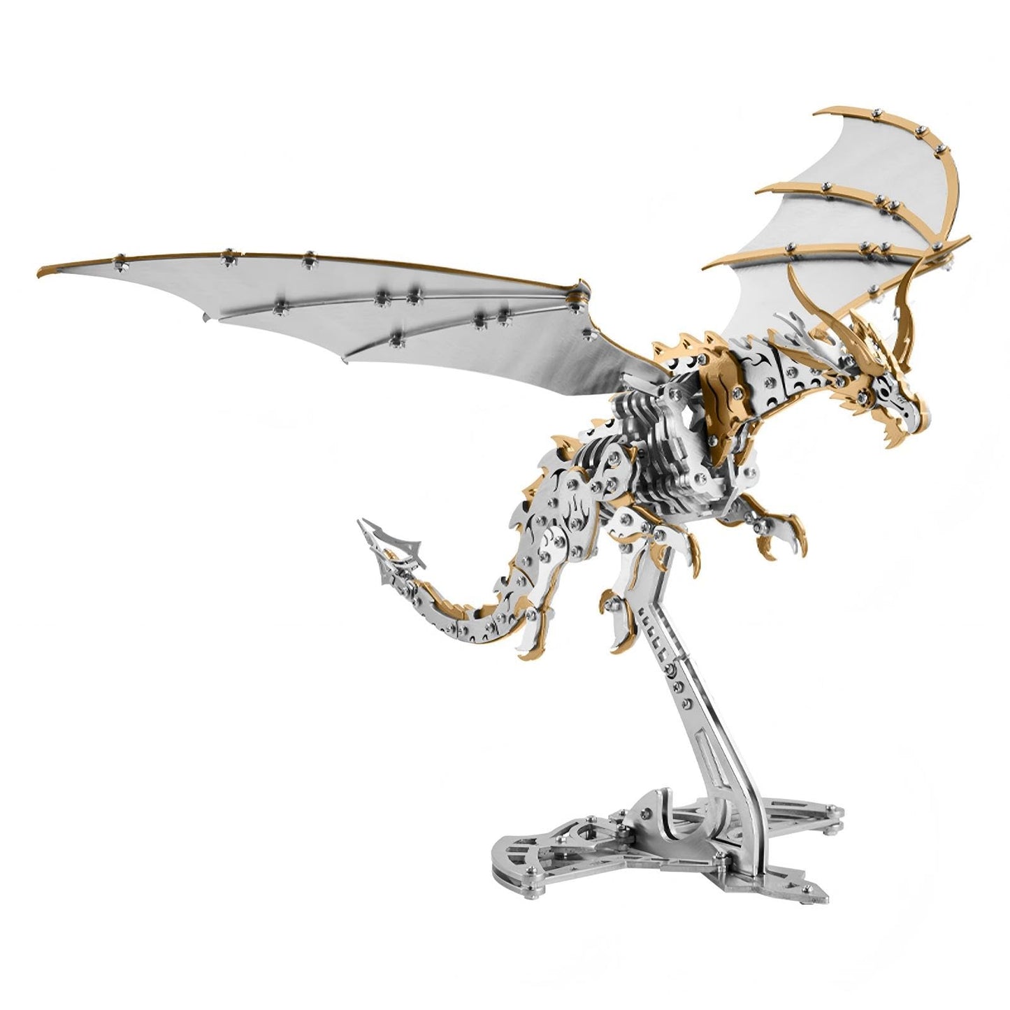 Dragon 3D Metal Puzzles for Adults, 373PCS Stainless Steel DIY Mechanical Metal Model Kits,No Glue Assembly with Movable Joints,Challenging Desk Decor Gift(Golden Silver Dragon)