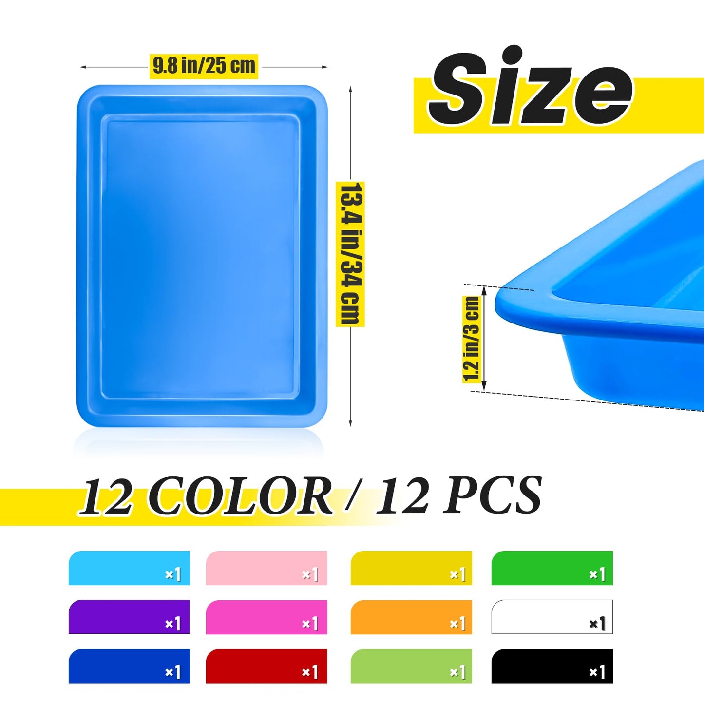 12 Colors Plastic Art Trays,12 Pack Large Activity Crafts Tray Set,Colorful Activity Serving Tray for Painting,Jewelry,Beads,Home School,Art DIY Projects and Serving Organizer