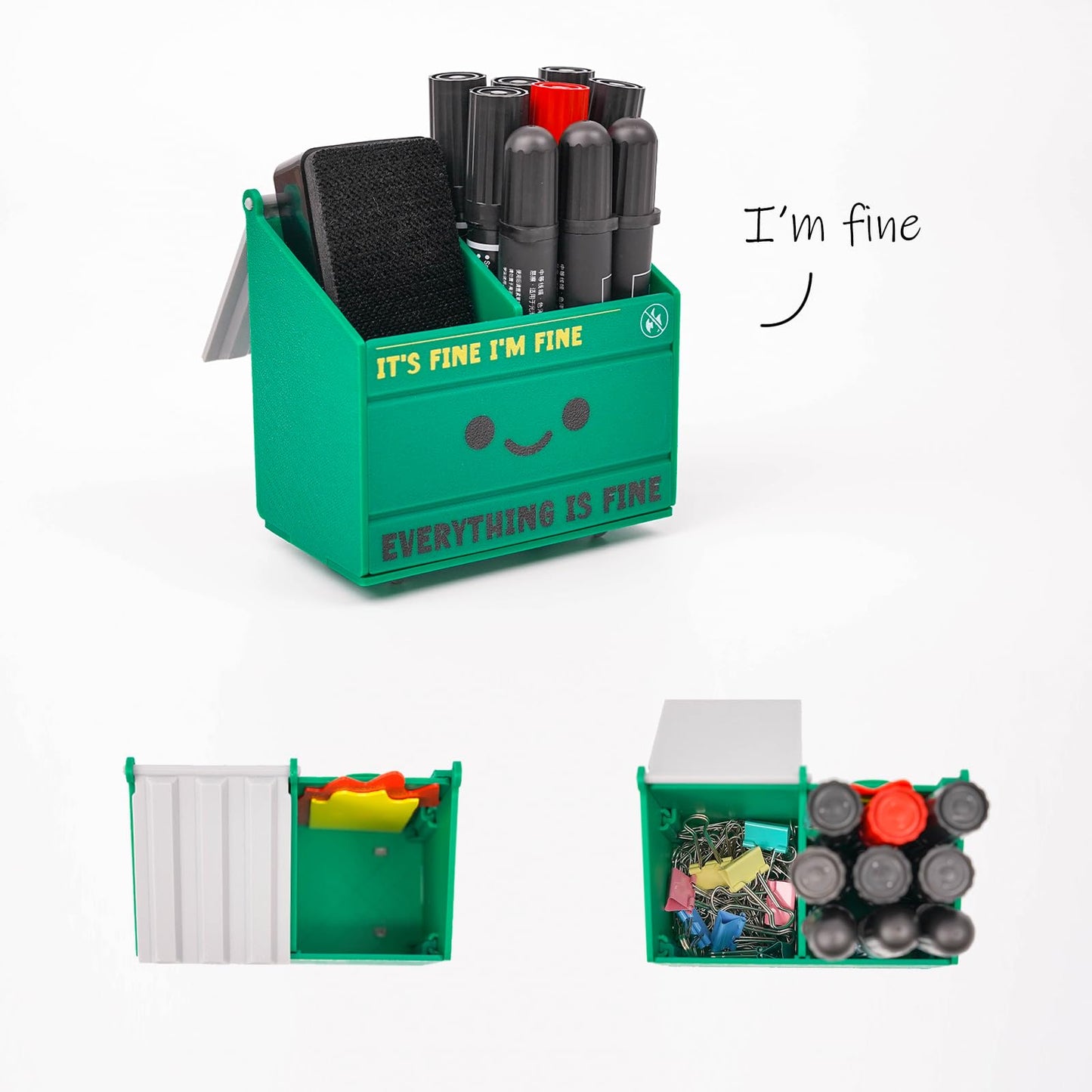 Tian Zhun Dumpster Fire Magnetic Pen Holder Funny Magnetic Pencil Holder Magnetic Locker Organizer for Refrigerator Whiteboard Home Office Hospital Big Marker Pen Storage 4.73 x 4.3 x 2.75 Inch