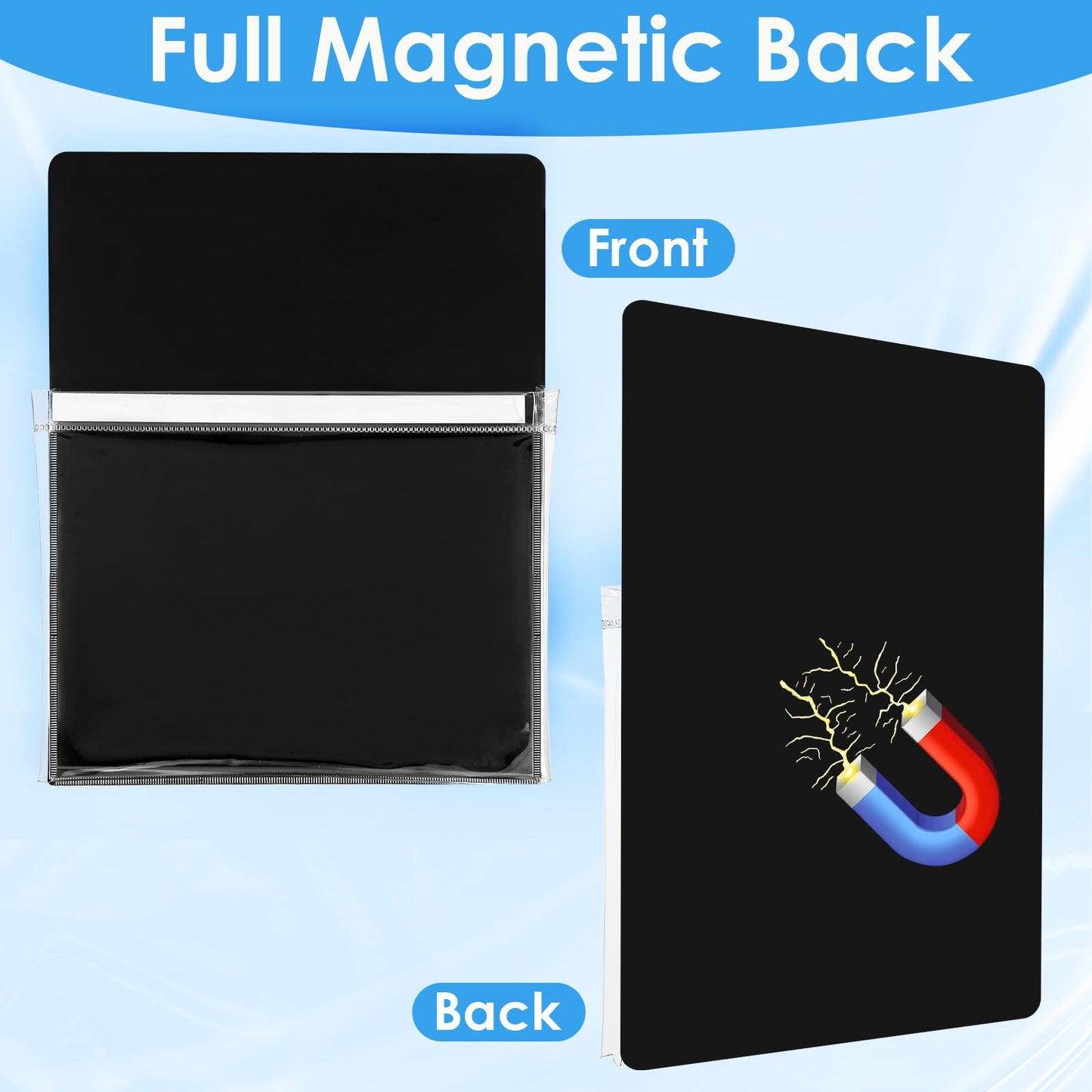 Tolare 5 Pcs Magnetic Pockets for Whiteboard & Fridge, Magnetic File Holder Organizer Set with Magnet Backing, 12 x 9.5 Inch Clear Storage Pouches for Documents Notes Tools (Black & White)