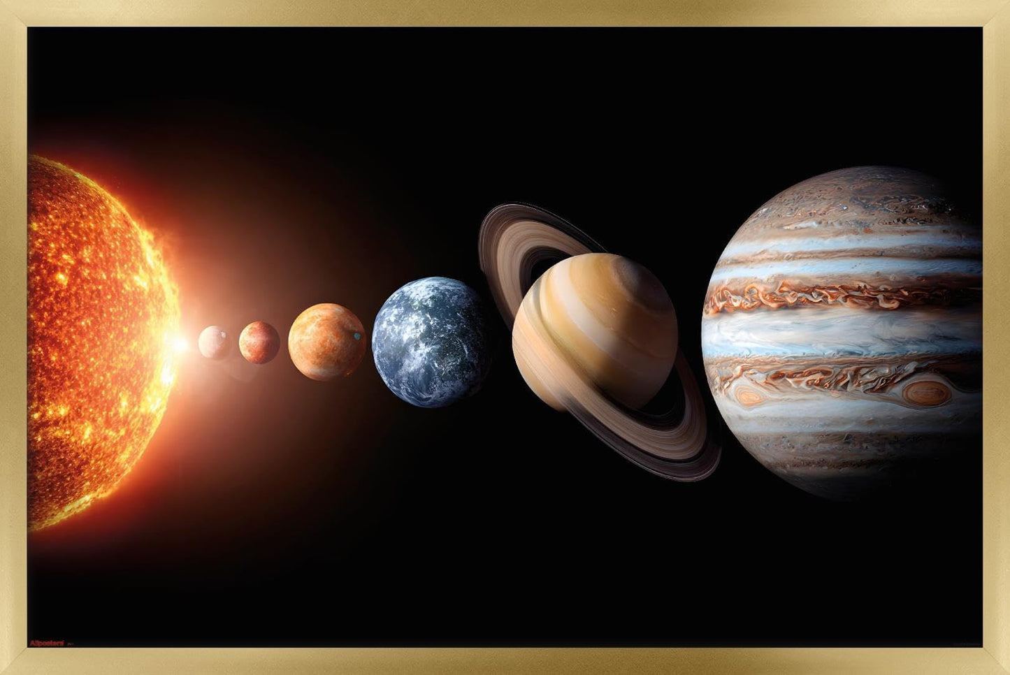 Science - Solar System Planets 26 Wall Poster, 34L" x 22.4W", Gold Framed Version
