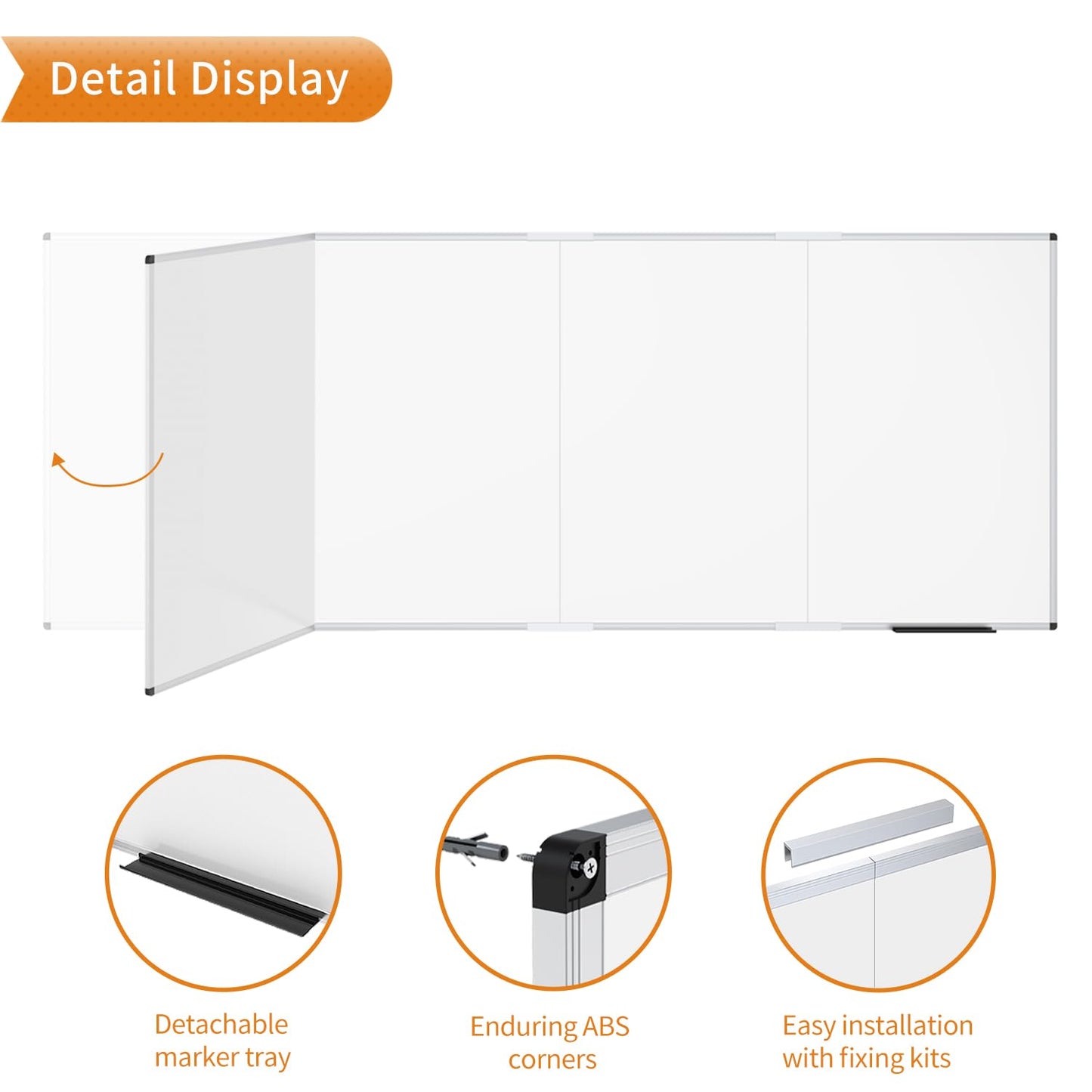 VIZ-PRO Magnetic Dry Erase Board, 120 X 48 Inches, Foldable Wall-Mounted Whiteboard with Silver Aluminum Frame & Marker Tray for School Office and Home 10' X 4'