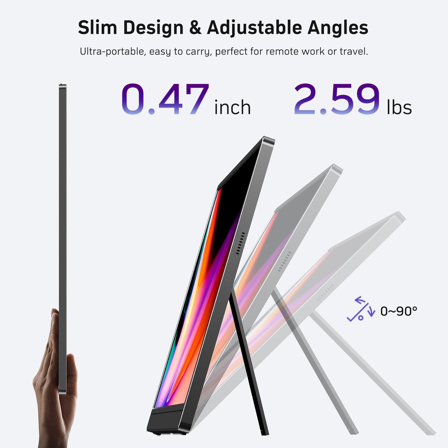 MNN Portable Monitor 18.5'' 100Hz, FHD 1080P IPS Laptop Screen with Built-in Stand & Dual Speakers, USB-C HDMI External Display for Laptop PC Phone PS5 Xbox Switch, Travel Gaming Monitor