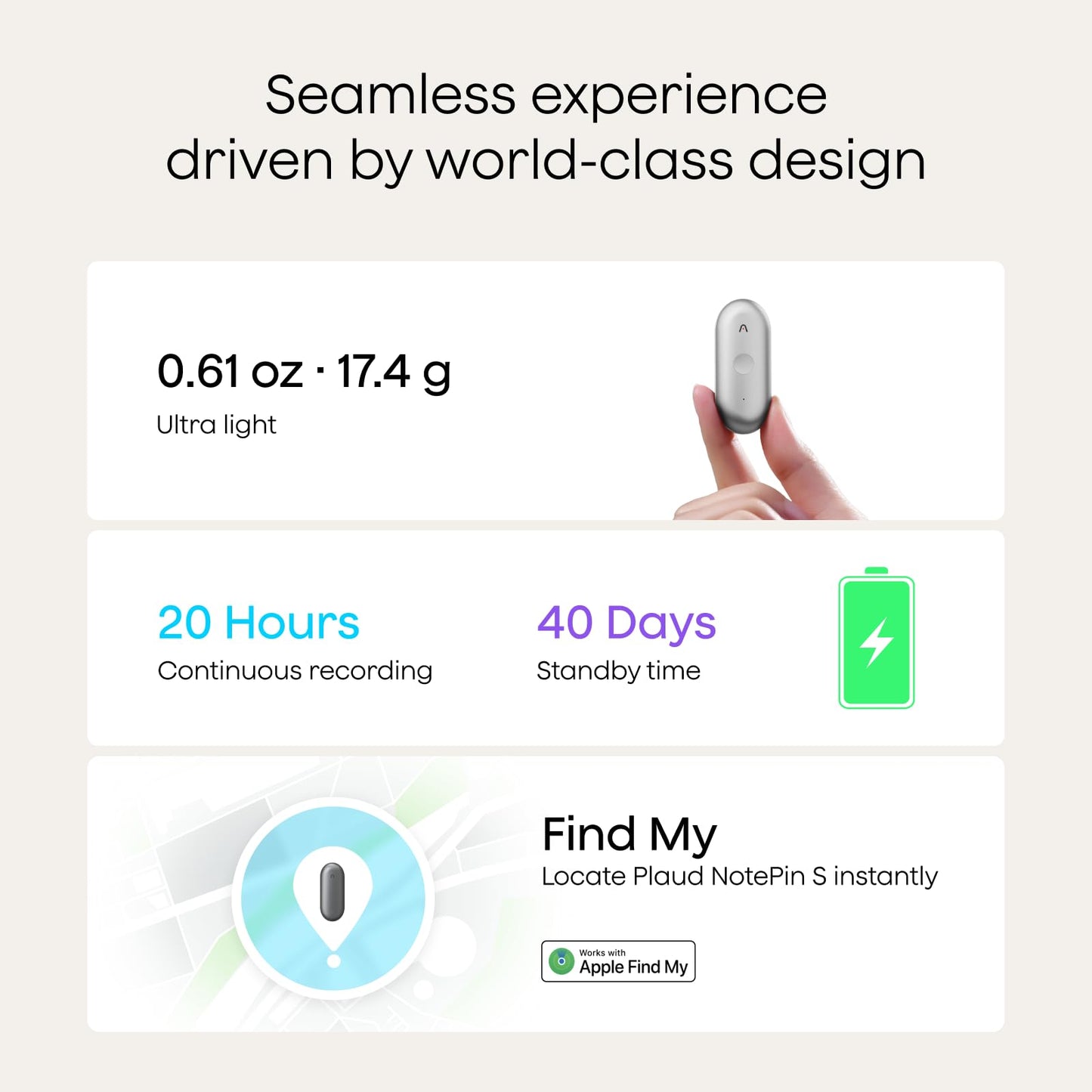 Plaud NotePin S AI Voice Recorder, Wearable AI Notetaker, AI Transcribe & Summarize, Support 112 Languages, 64GB Audio Recorder for Meetings Interviews, Professionals, Teams, with 4 Accessories