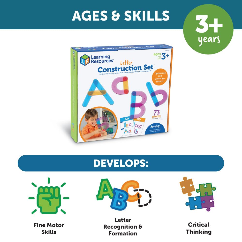 Learning Resources Letter Construction Activity Set - Alphabet Montessori Toys, Toddler Writing , ABC Phonics for Kids, Learn to Readd, Teacher Classroom Must Haves, Birthday Gifts for Students