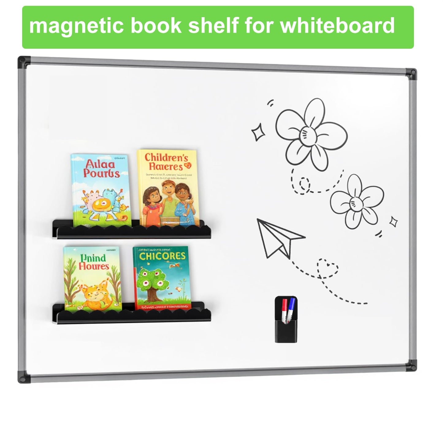 luniteling 2 Pack Magnetic Book Shelf for whiteboard, 12.5LBS Holder Acrylic Scalloped Floating Shelves, Deeper Magnetic Floating Shelf for Classroom, Home & Office & Refrigerator Use(Color 2)