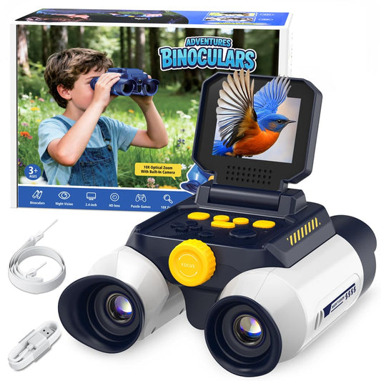 Ahalfcit Binoculars for Kids with Night Vision, 2.4" HD Screen & 10X Zoom for Photo and Video - Outdoor Adventure Binoculars Bird Watching, Camping, Hiking, Gifts for Kids Ages 4+ (White)
