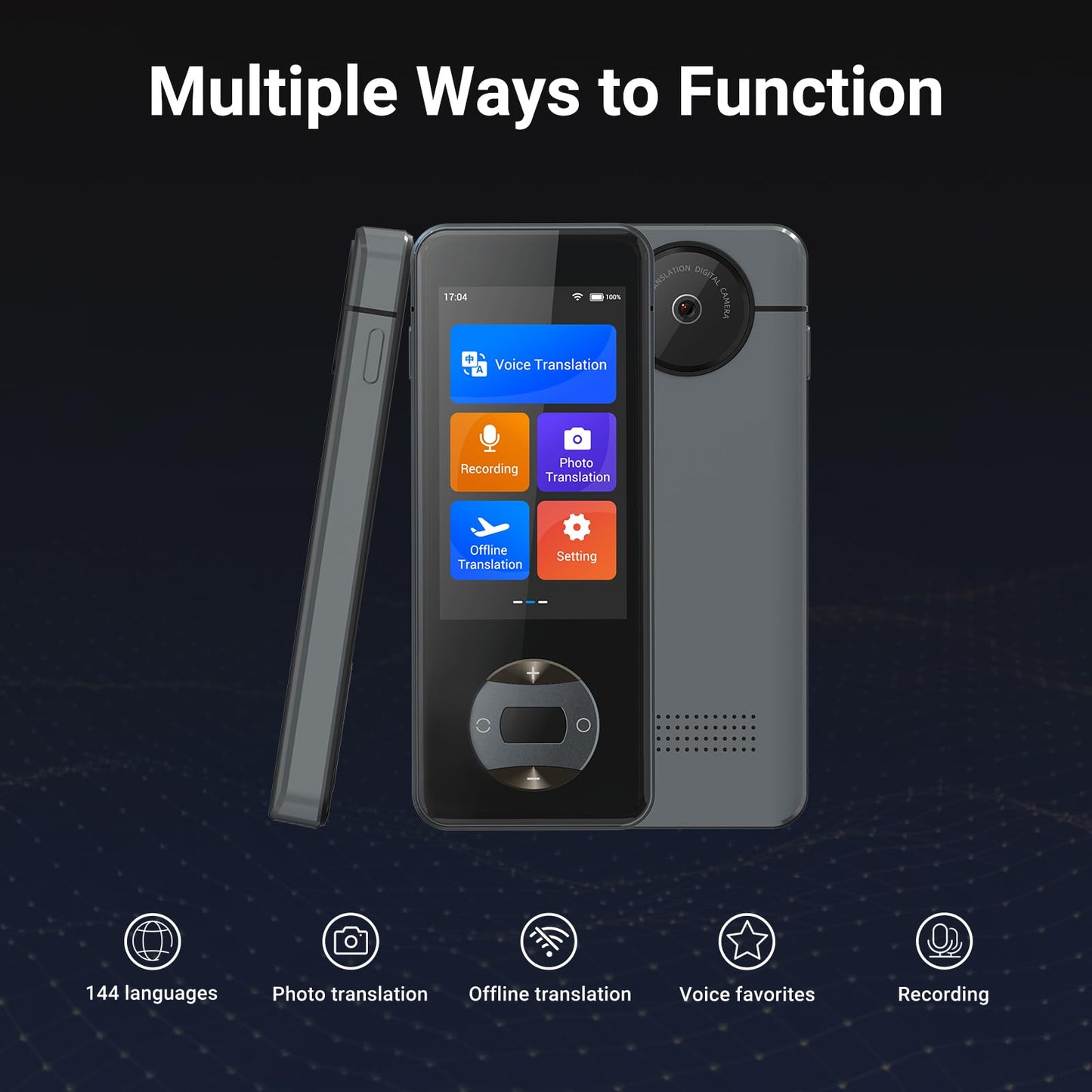 ANFIER Language Translator Device No WiFi Needed Instant Translator 2024 for 144 Languages and Accents AI Electronic Foreign Language Translators W10S Grey