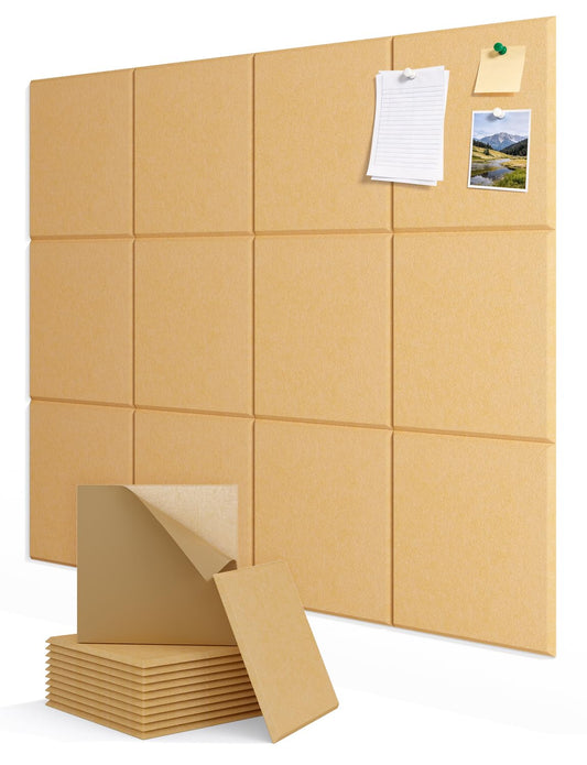 Topnaca 12 Pack Felt Cork Bulletin Boards for Walls Pin Corkboard for Office, 48" x 36" Large Mustard Display Tiles for Mood, Memo & Tack Pinboards in School Classroom, Home, Dorm, Bedroom & Kitchen
